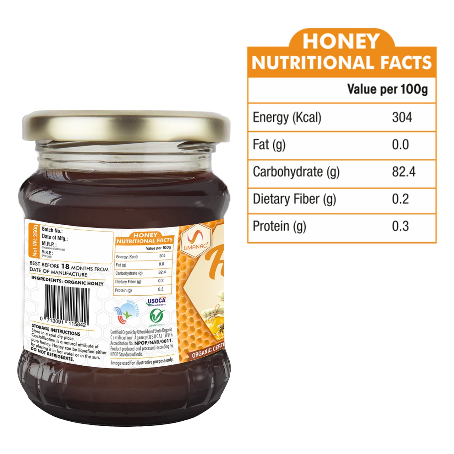 Umanac Organic Honey - 250Ml Vitamins & Minerals (Pack Of 2)