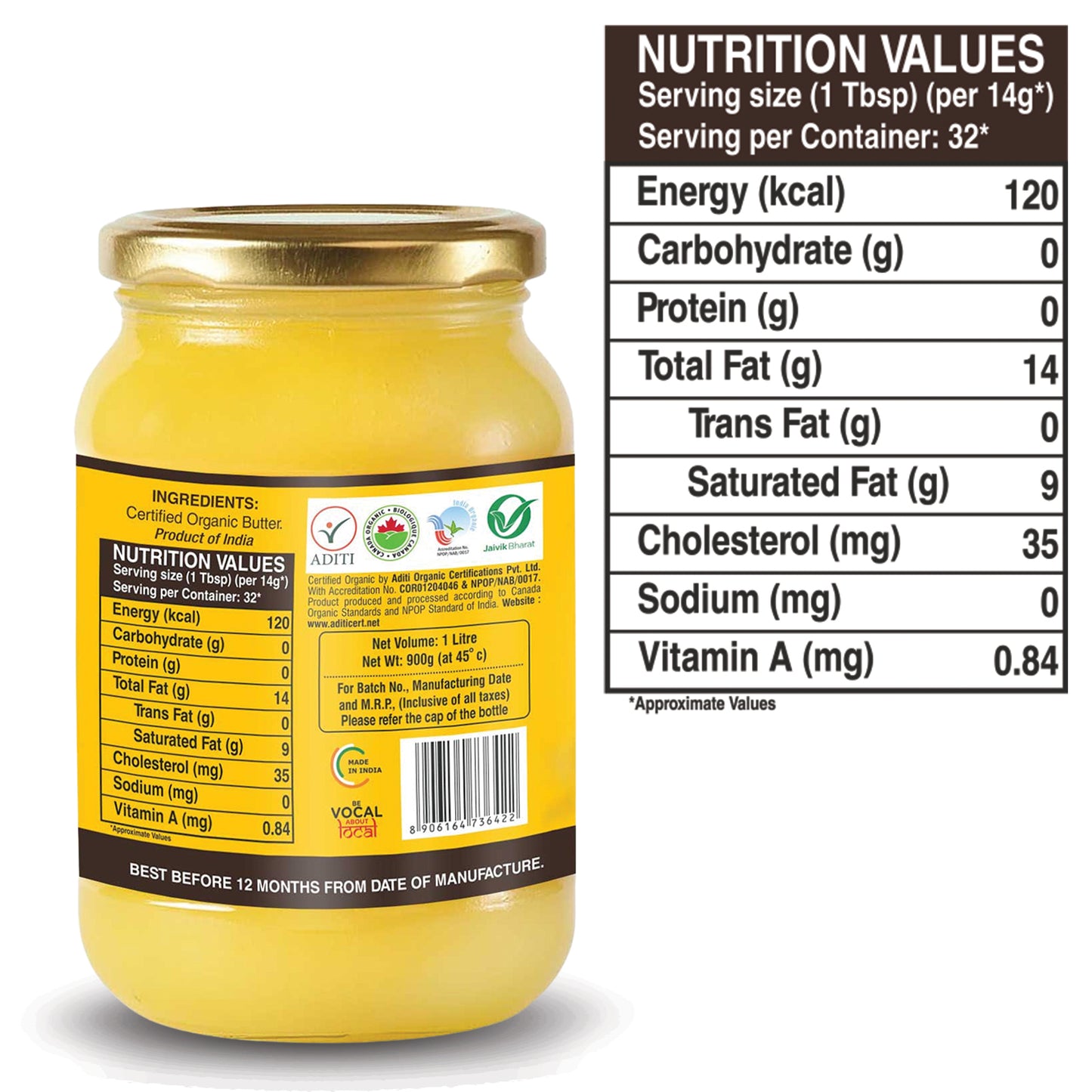 UMANAC Organics Premium Cow Ghee - 500ml