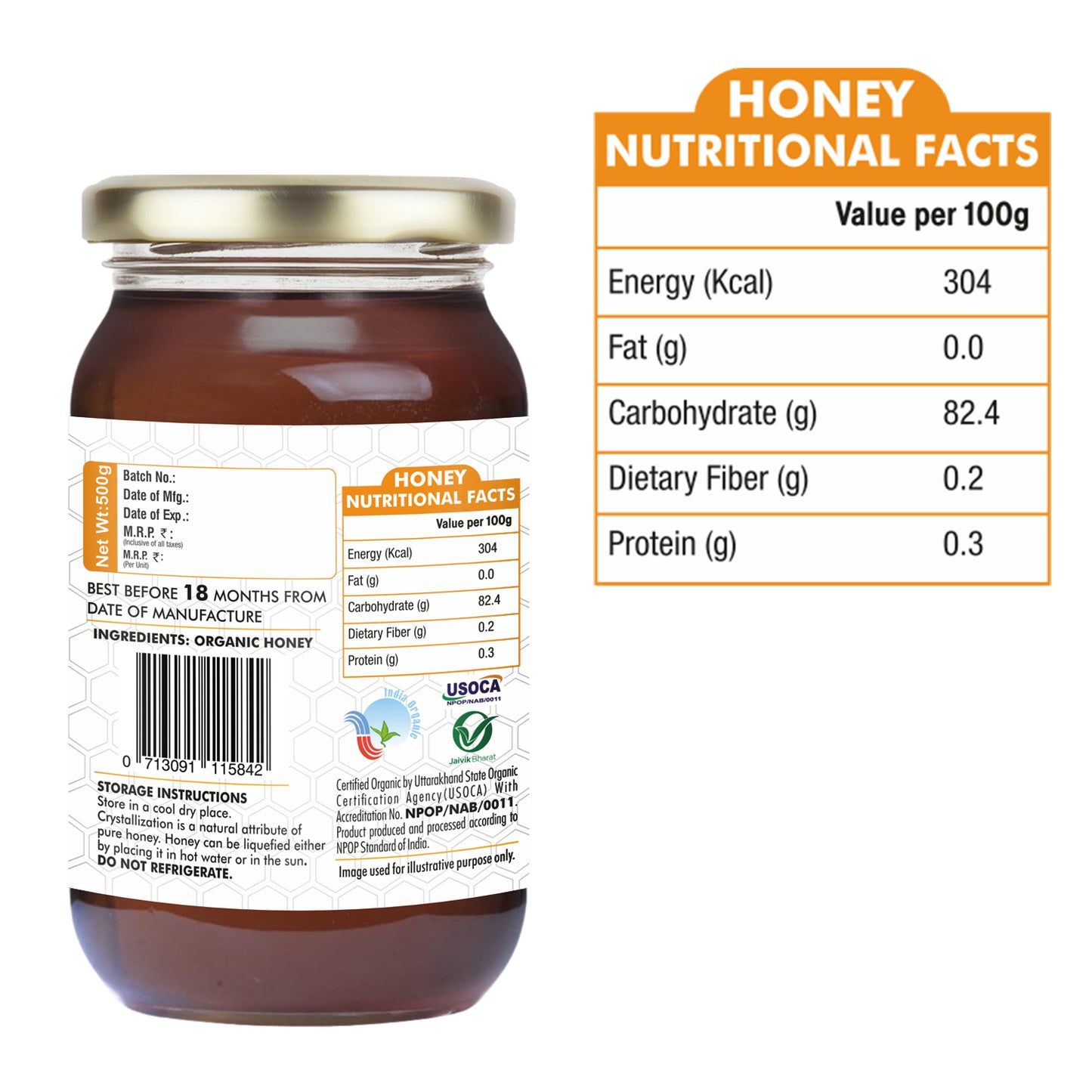 Umanac Organic Honey- 500Ml Rich in Vitamins & Minerals
