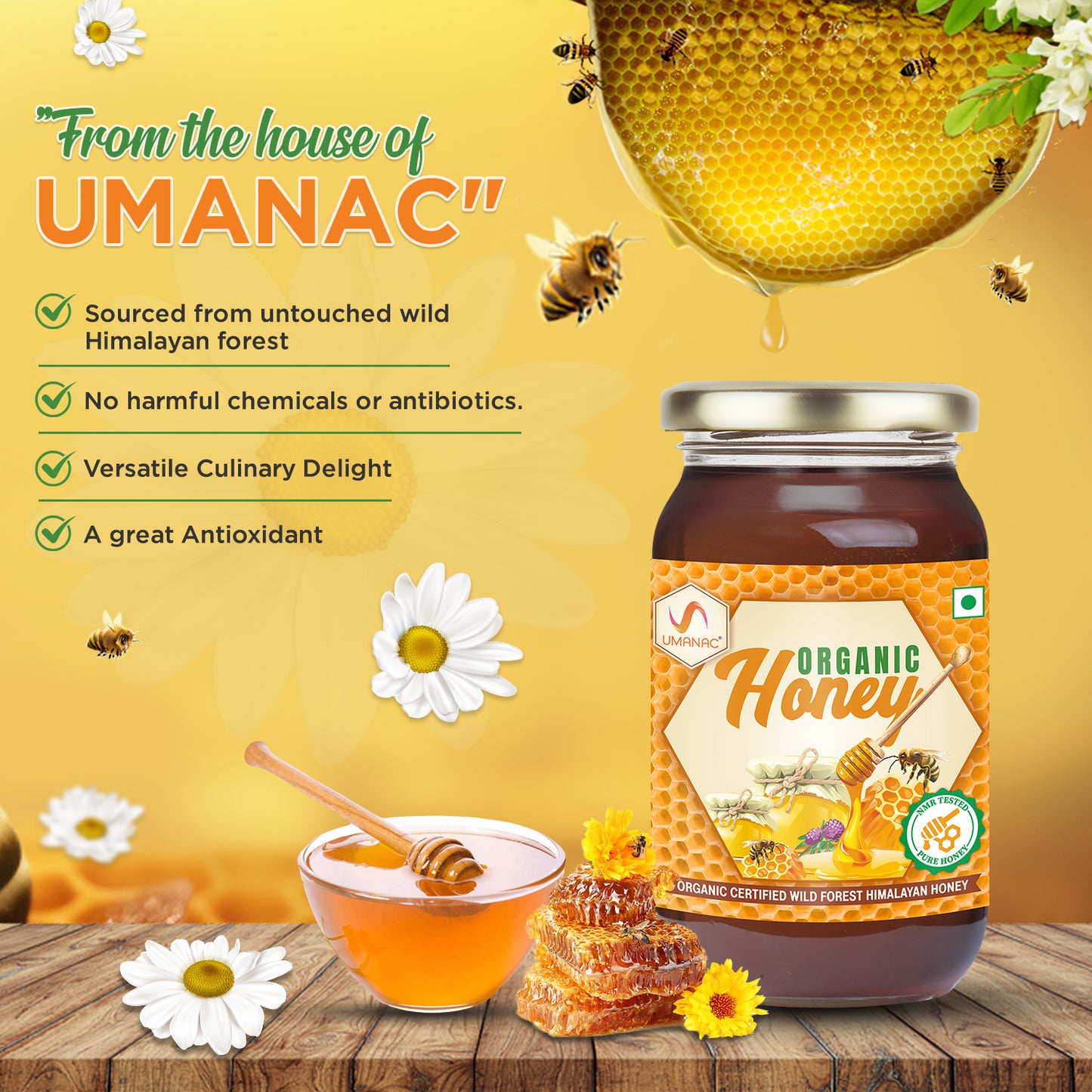 Umanac Organic Honey- 500Ml Rich in Vitamins & Minerals