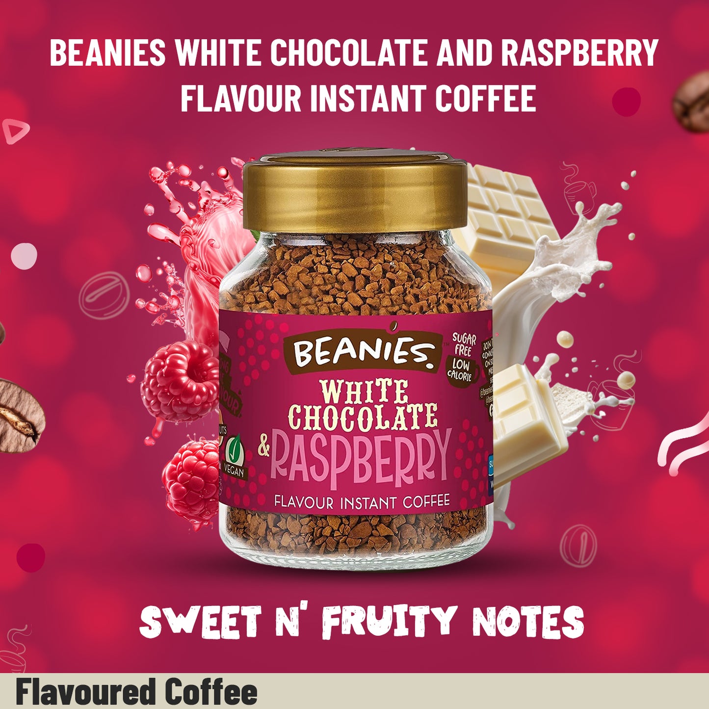Beanies White Chocolate and Raspberry Flavour Instant Coffee, 50g