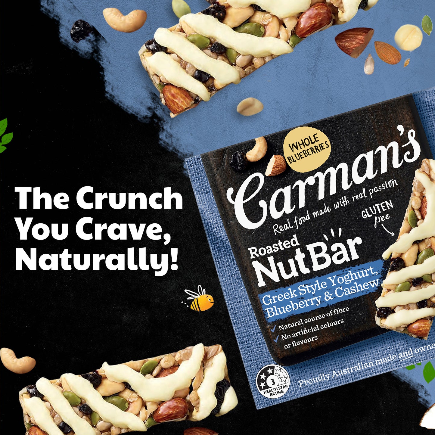 Carmans Bar Nut Greek Yoghurt Blueberry & Cashew 160g