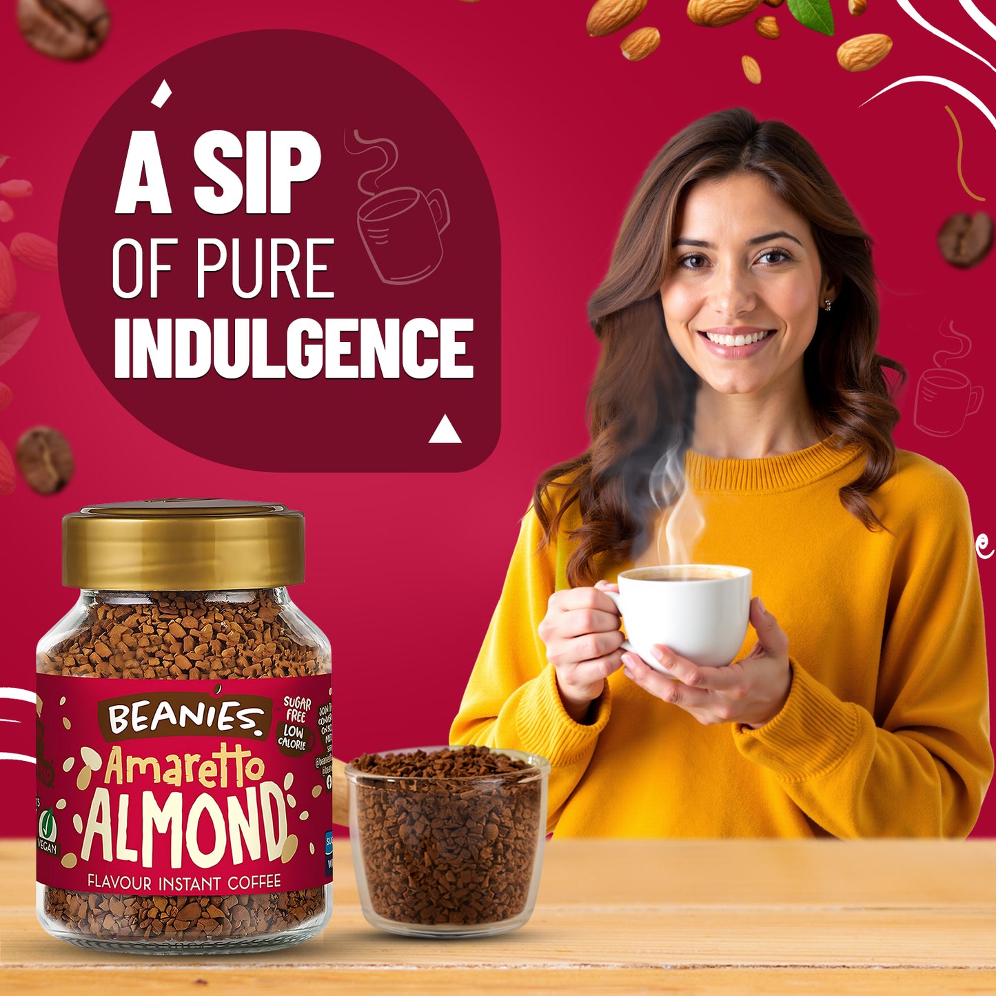 Beanies Amaretto Almond Flavour Instant Coffee, 50g