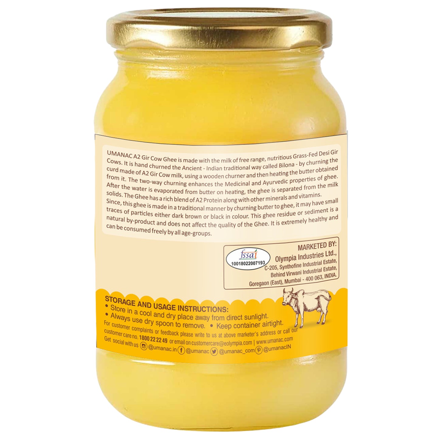 Umanac A2 Desi Gir Cow Ghee- 500ML