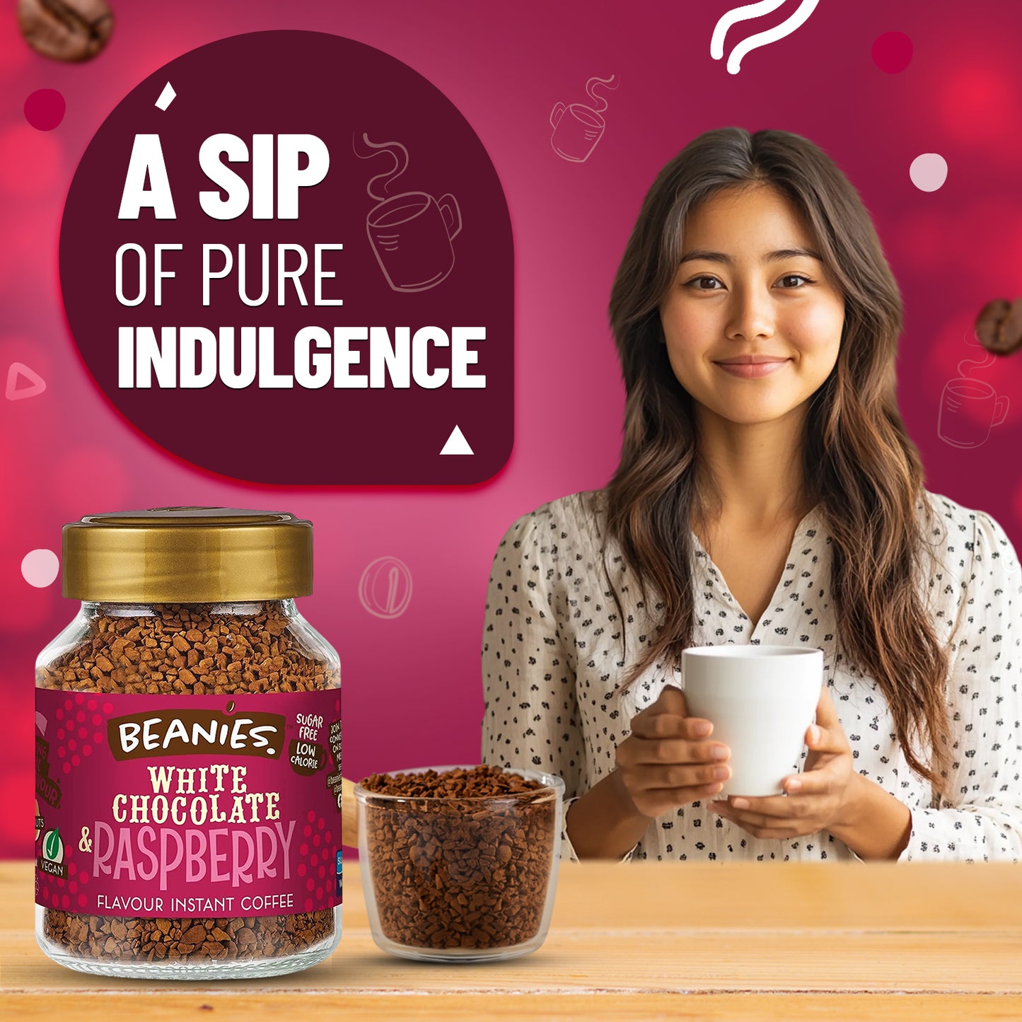 Beanies White Chocolate and Raspberry Flavour Instant Coffee, 50g