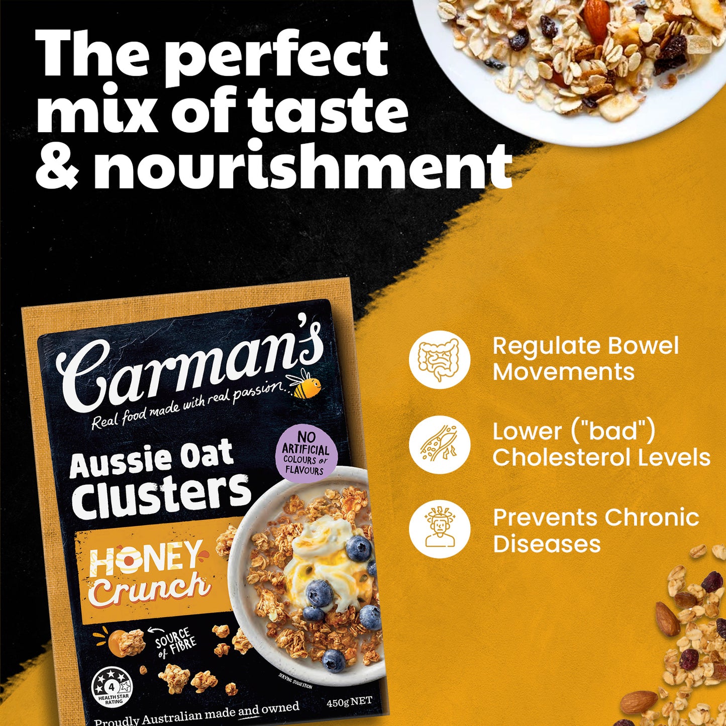 Carmans Clusters Aussie Oat Honey Crunch 450g