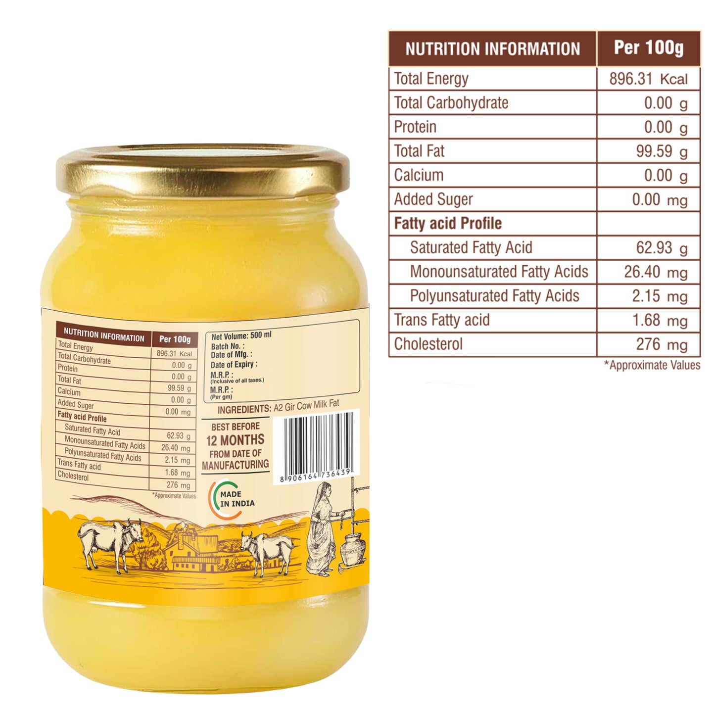 Umanac A2 Desi Gir Cow Ghee- 500ML