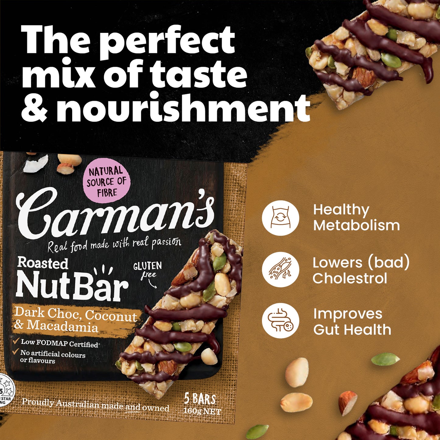 Carmans Bar Nut Dark Choc Macadamia & Coconut 160g