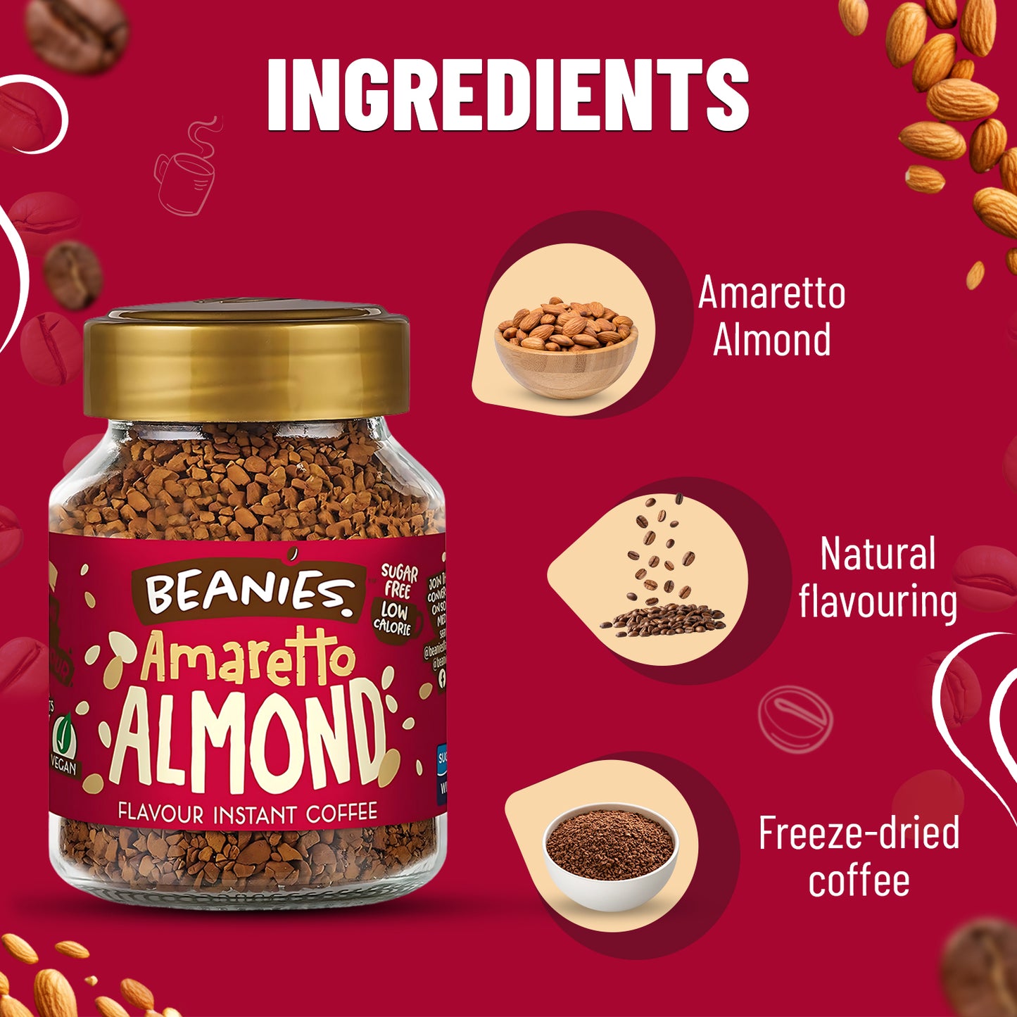 Beanies Amaretto Almond Flavour Instant Coffee, 50g