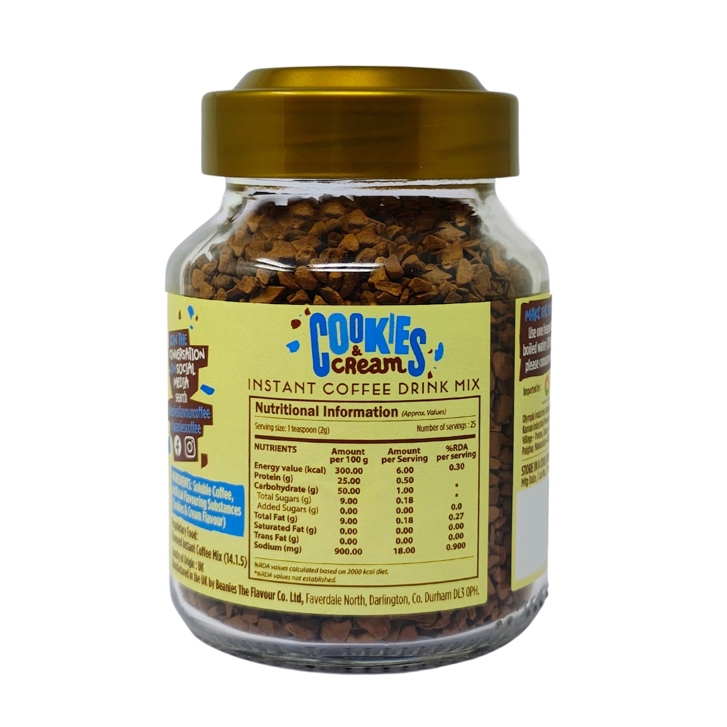 Beanies Cookies and Cream Flavour Instant Coffee, 50g