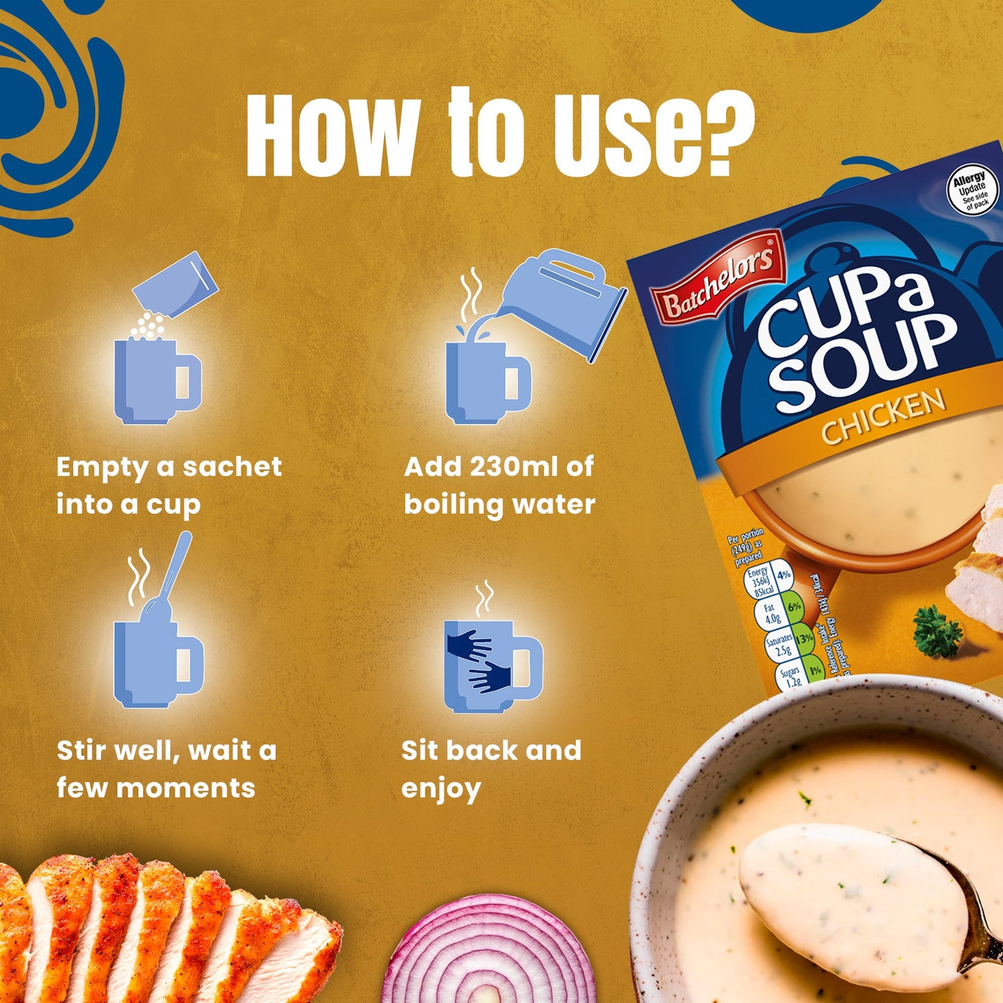 Batchelors - Cup A Soup Chicken | Instant Chicken Soup Sachets Pack of 4 (81g)