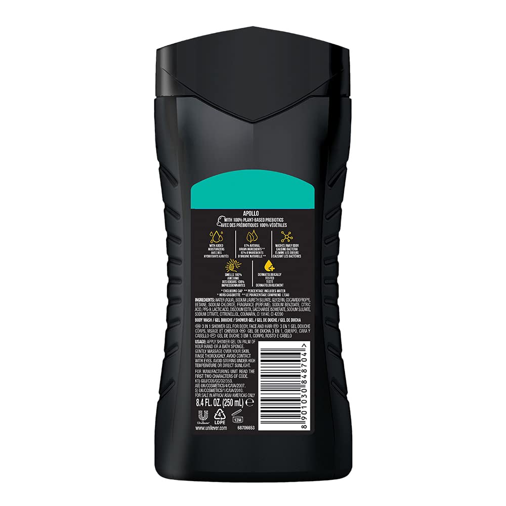 Axe Apollo 3 In 1 Body, Face & Hair Wash for Men, Long-Lasting Fragrance