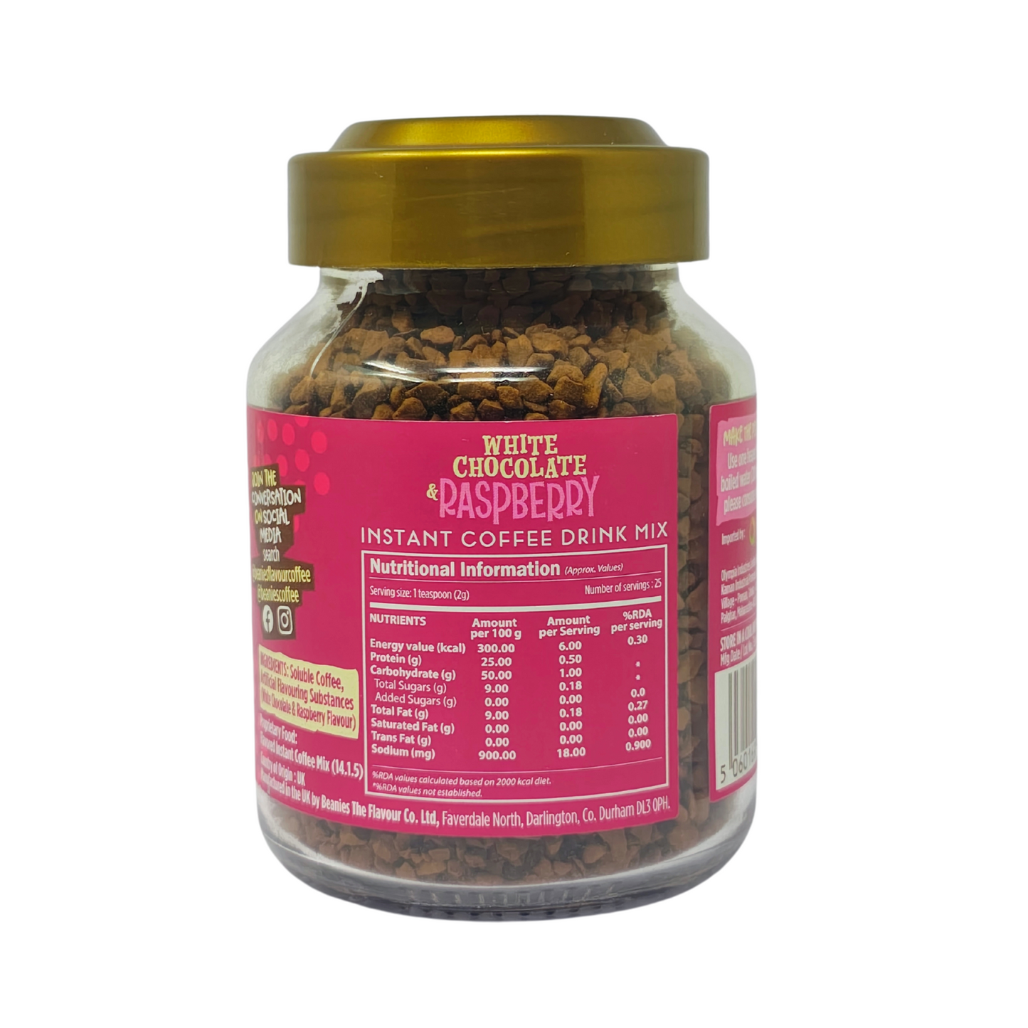 Beanies White Chocolate and Raspberry Flavour Instant Coffee, 50g