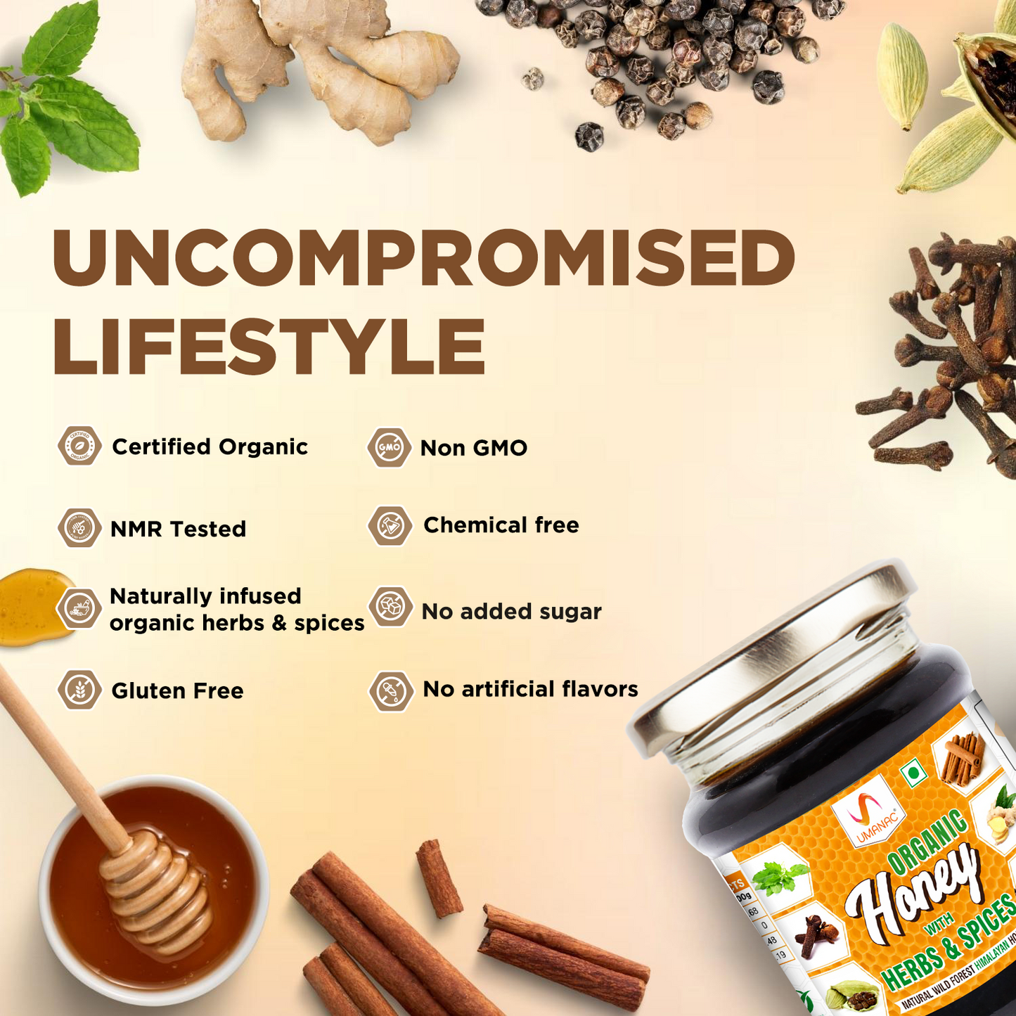 Umanac Organic Honey- 250GM | With Herbs & Spices
