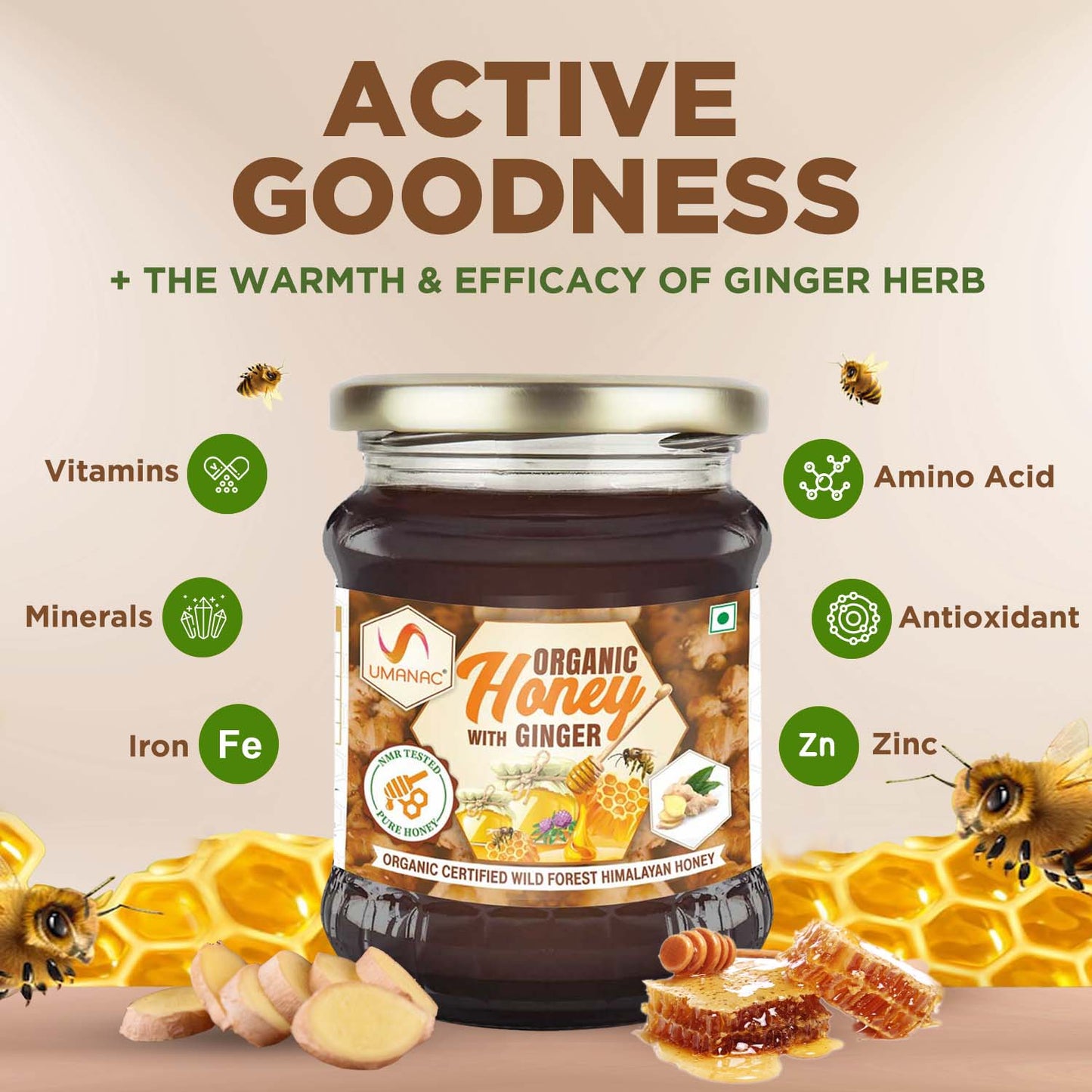 Umanac Organic Honey With Ginger- 250Gm
