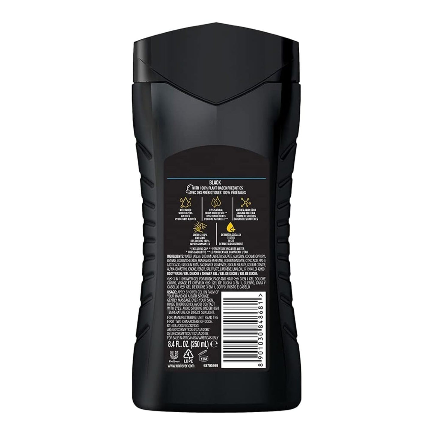 Axe Black 3 In 1 Body, Face & Hair Wash for Men, Long-Lasting Fragrance