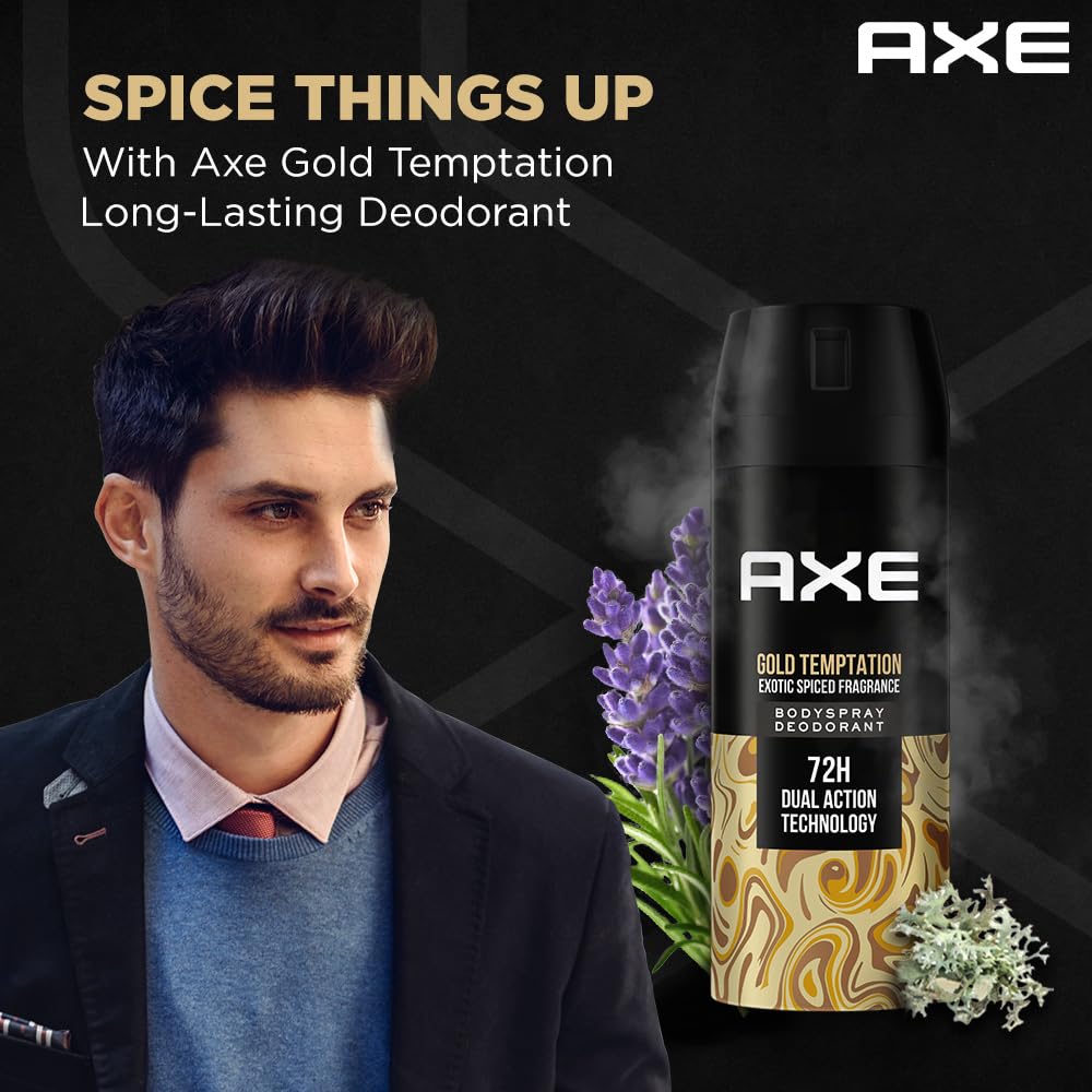 Axe Gold Temptation Long Lasting Deodorant Bodyspray For Men 150 ml, Pack of 3