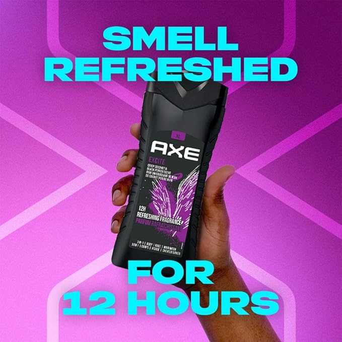 Axe Excite 3 In 1 Body, Face & Hair Wash for Men, Long-Lasting Fragrance