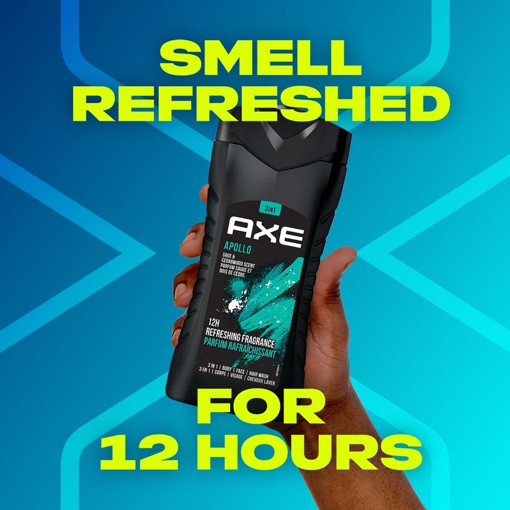 Axe Apollo 3 In 1 Body, Face & Hair Wash for Men, Long-Lasting Fragrance