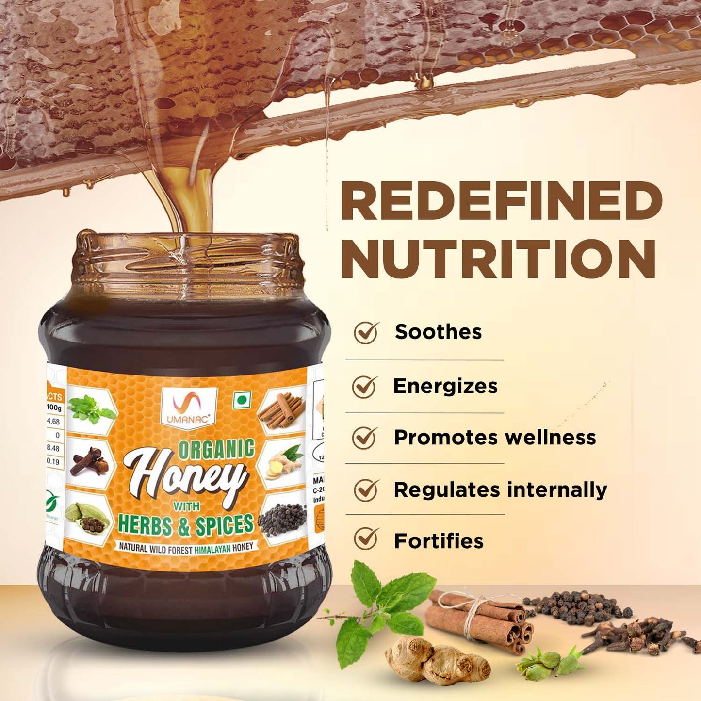 Umanac Organic Honey- 250GM | With Herbs & Spices