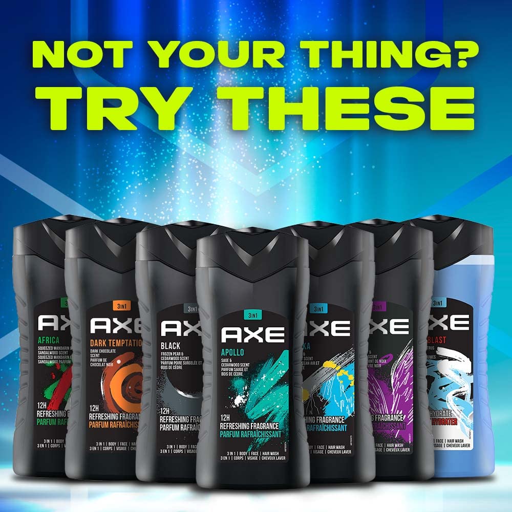 Axe Apollo 3 In 1 Body, Face & Hair Wash for Men, Long-Lasting Fragrance