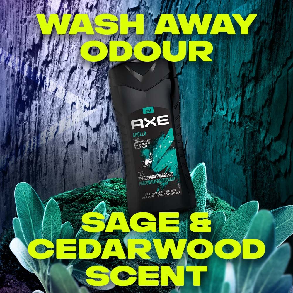 Axe Apollo 3 In 1 Body, Face & Hair Wash for Men, Long-Lasting Fragrance