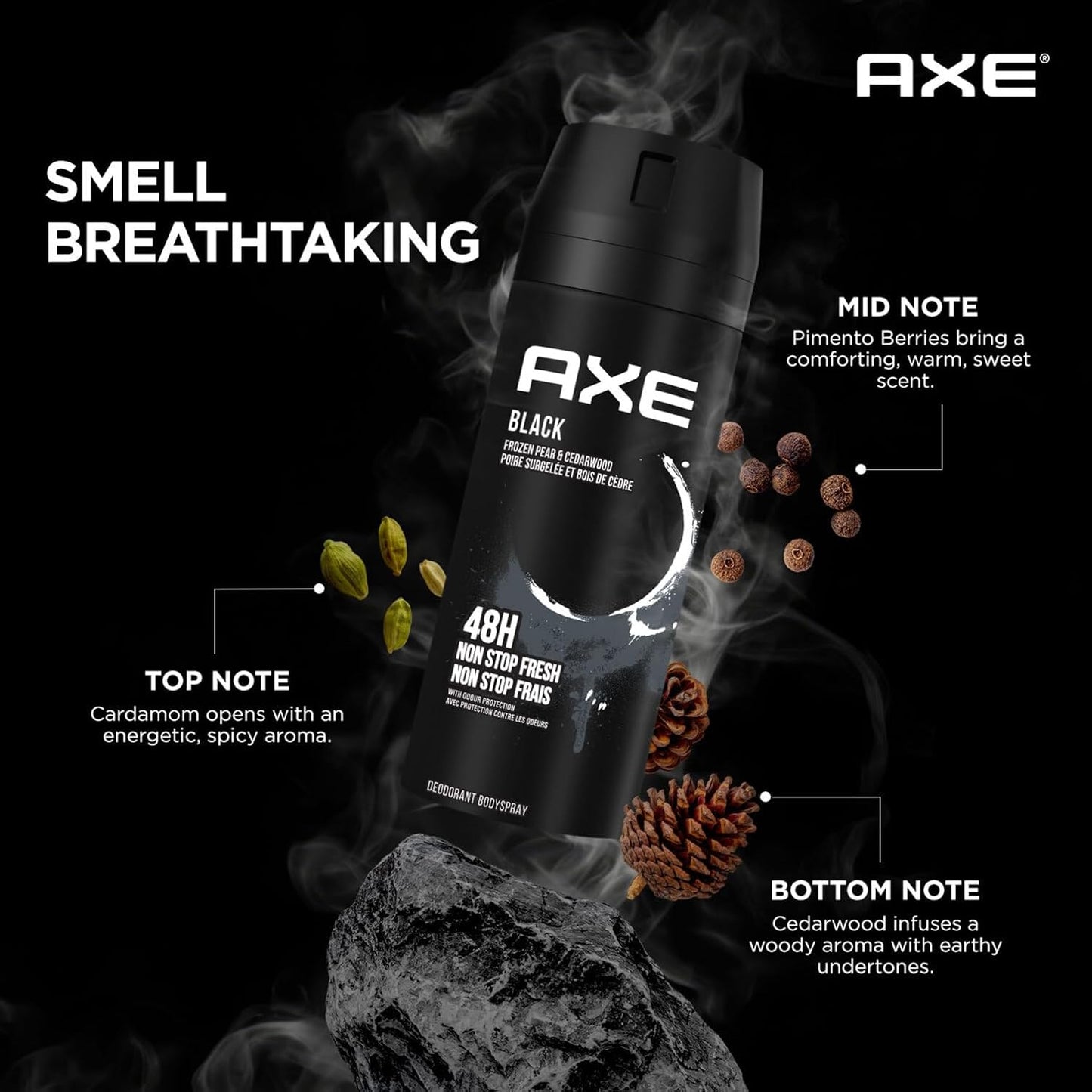 Axe Black Deodorant Body Spray for Men | 48H* Odour Protection | Odour-Combatting Zinc Technology | Frozen Pear and Cedarwood Scent|150ml