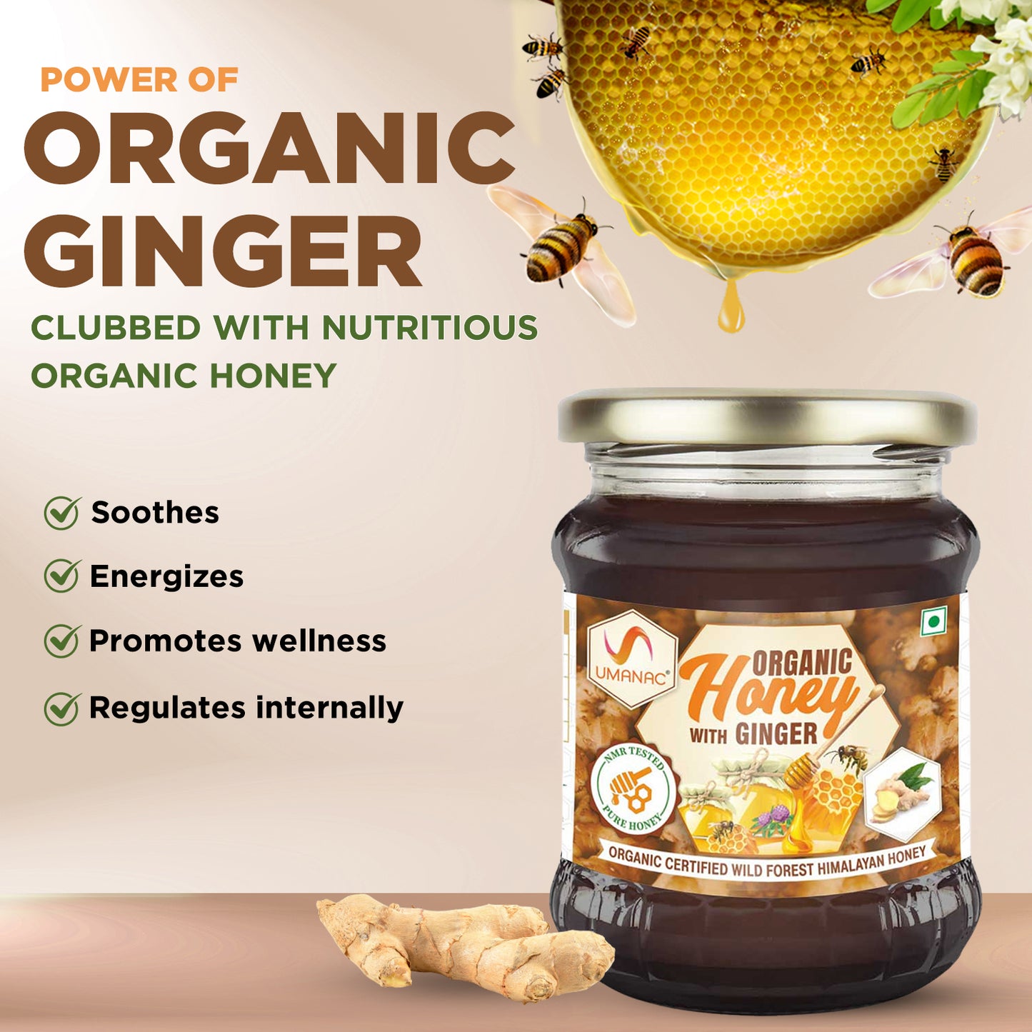 Umanac Organic Honey With Ginger- 250Gm