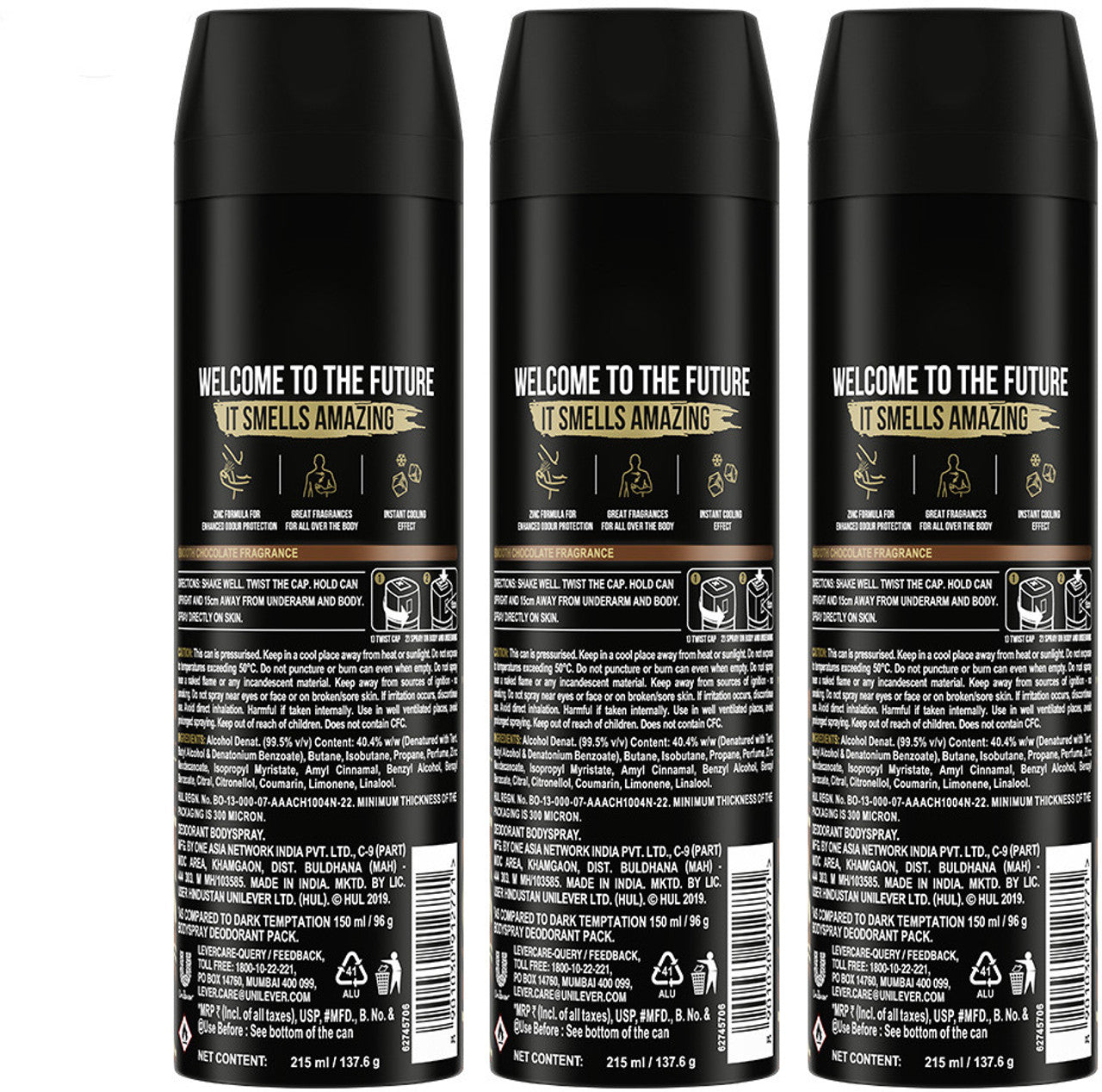 AXE - Dark Temptation Deodorant Spray for Men (215ml, Pack of 3)