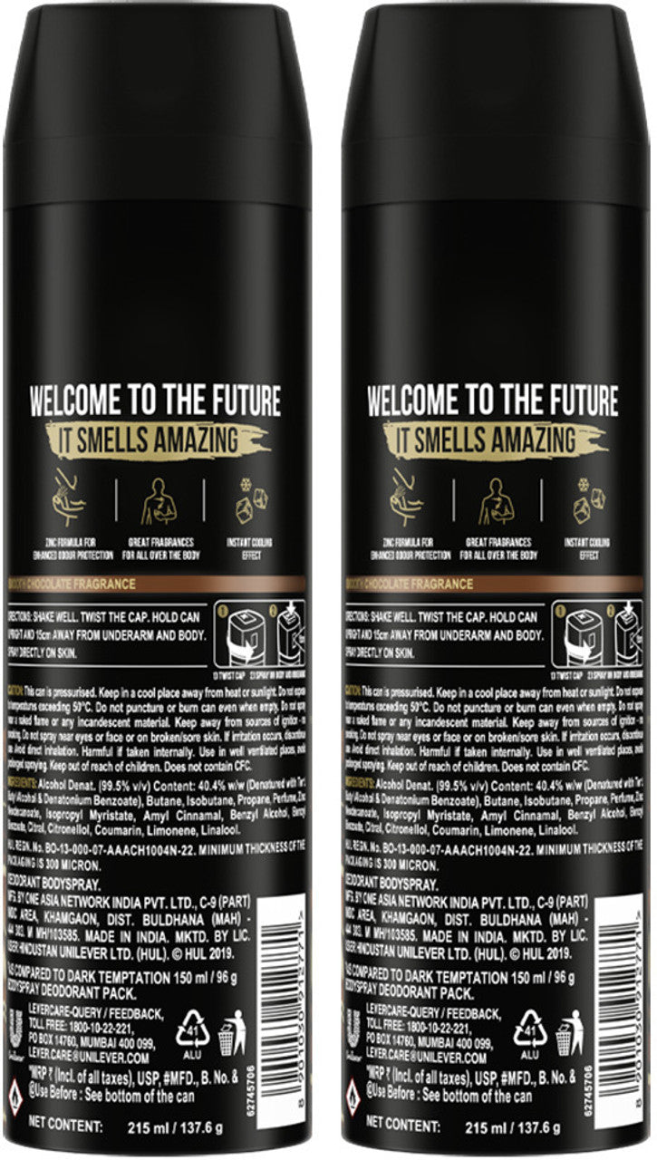 AXE Dark Temptation Long Lasting For Men Body Spray - For Men  (215 ml, Pack of 2)