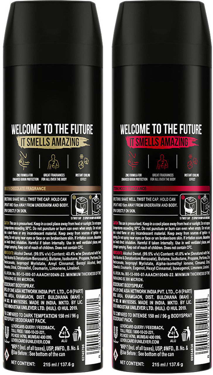 AXE Dark Temptation & Intense Deodorant Spray - For Men  (215 ml, Pack of 2)