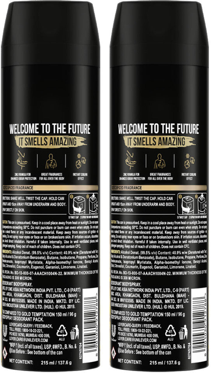 AXE Gold-Temptation Deodorant Spray - For Men  (215 ml, Pack of 2)