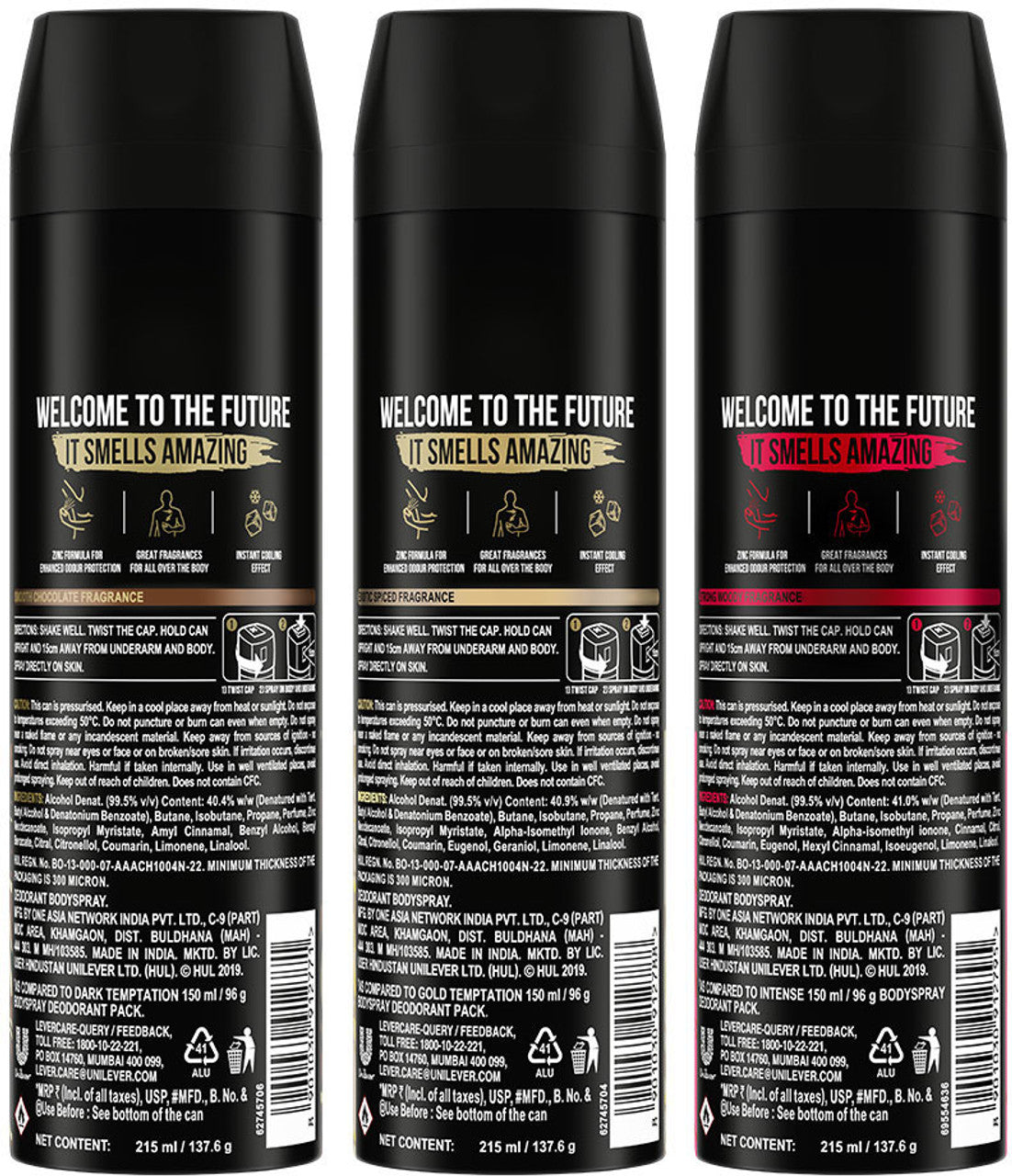 AXE -gold Temptation, Dark Temptation and Intense Deodorant Spray for Men (215ml, Pack of 3)