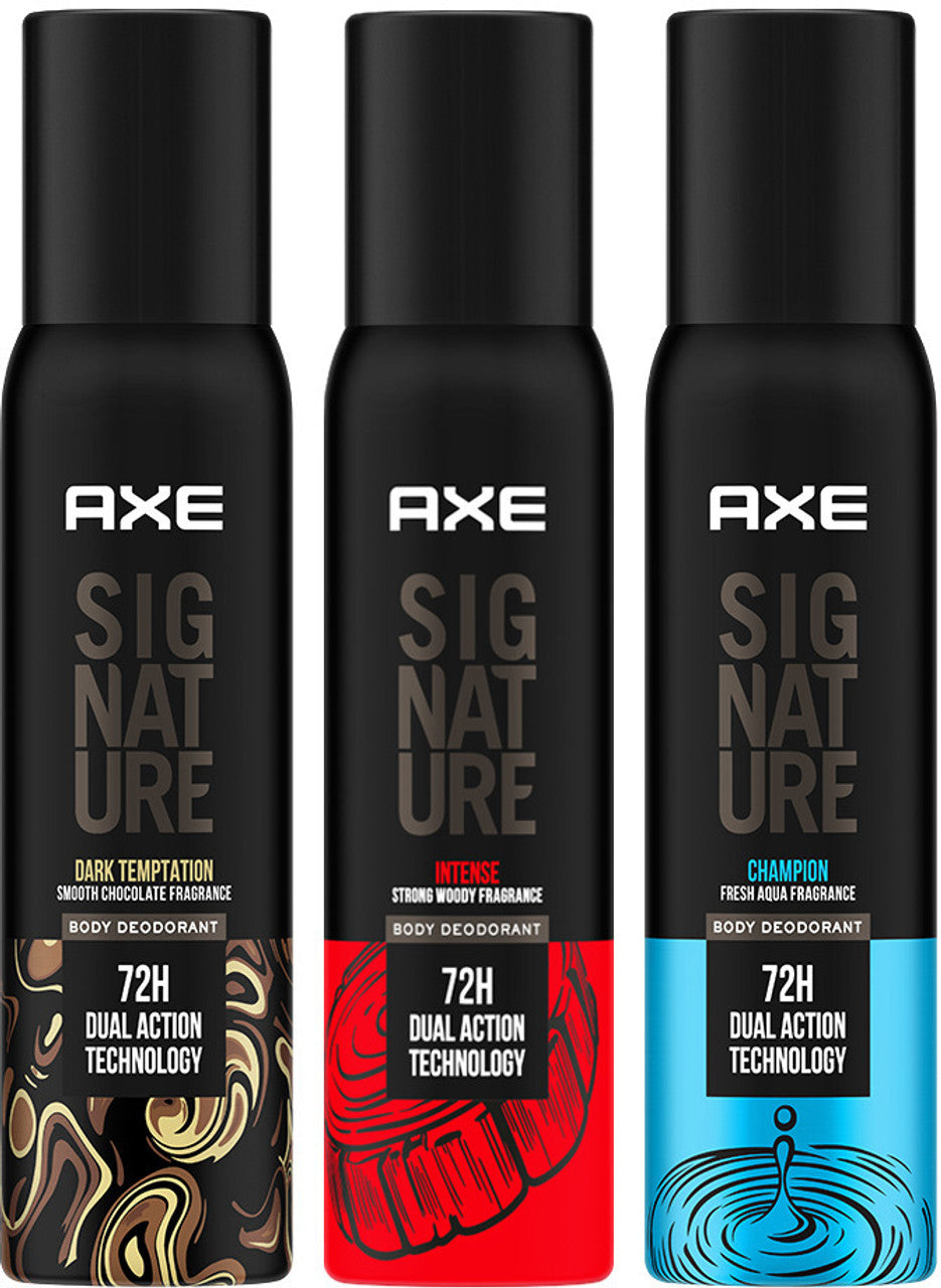 AXE SIGNATURE SIGNATURE Dark Temptation, Champion and Intense No Gas Body Perfume Deodorant Spray - For Men (200 ml, Pack of 3)