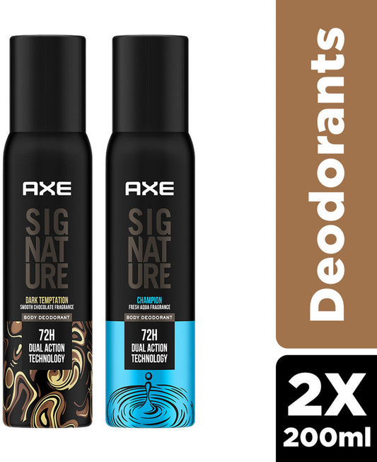 AXE Signature Dark Temptation and Champion  No Gas Body Perfume Deodorant Spray - For Men (200 ml, Pack of 2)