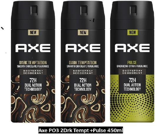AXE Two pack of Dark Temptation 150 ml and one Pulse 150 ml Deodorant  (3 Items in the set)