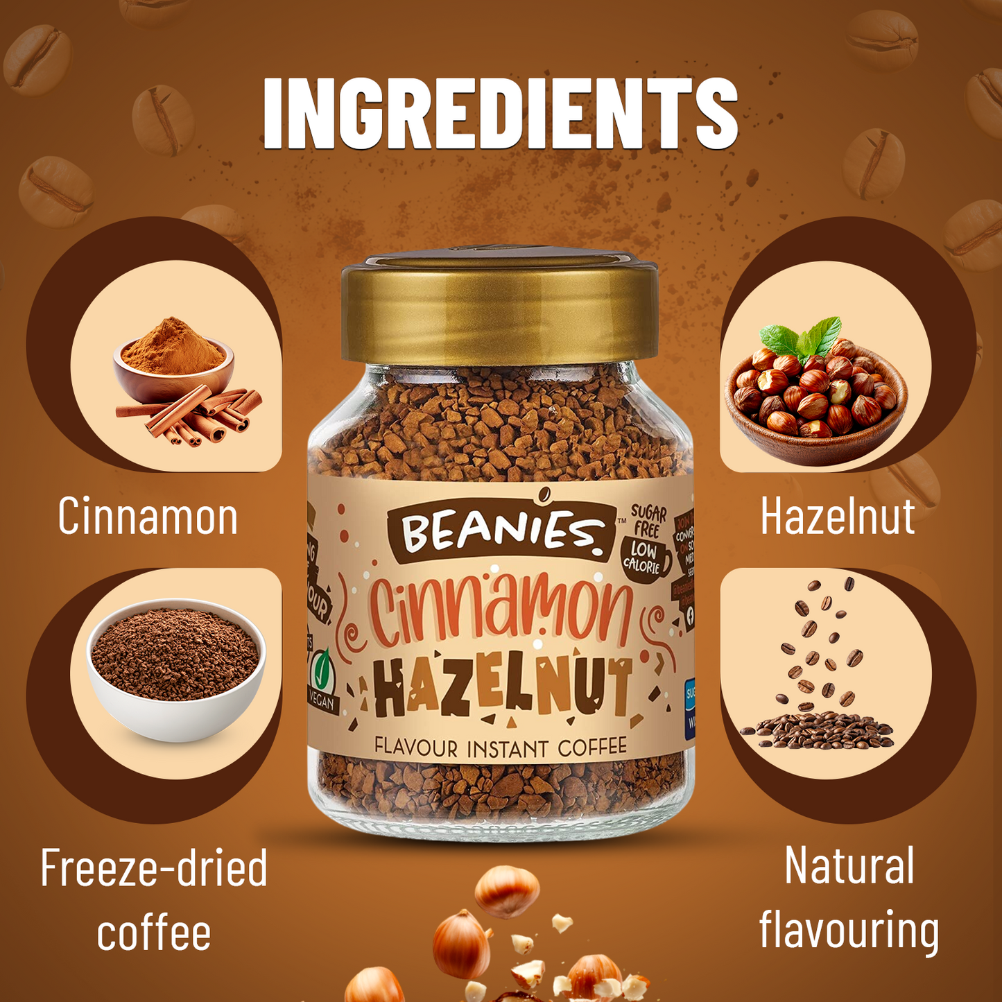 Beanies Cinnamon Hazelnut Flavor Instant Coffee, 50g