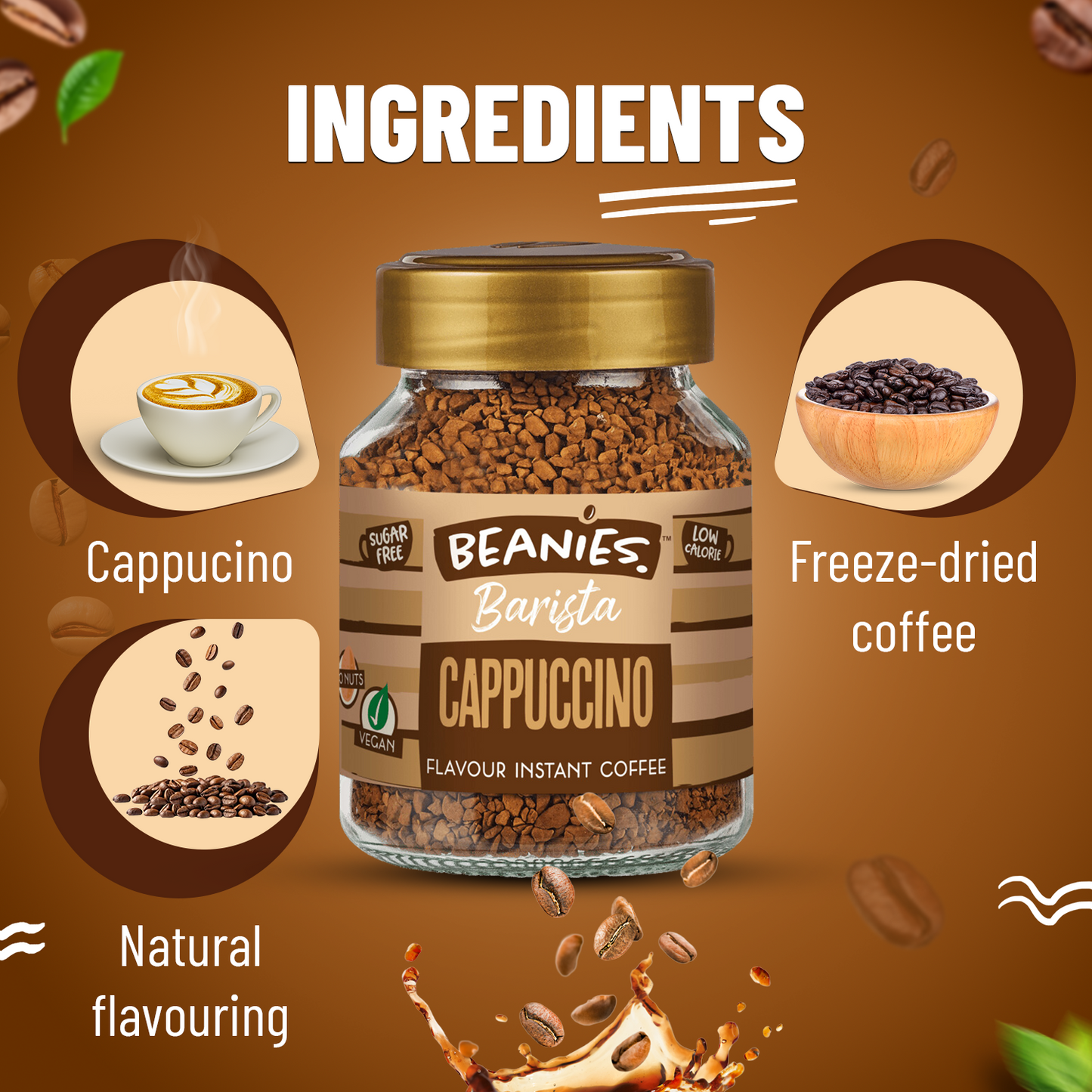 Beanies Barista Range - Cappuccino Instant Coffee, 50g