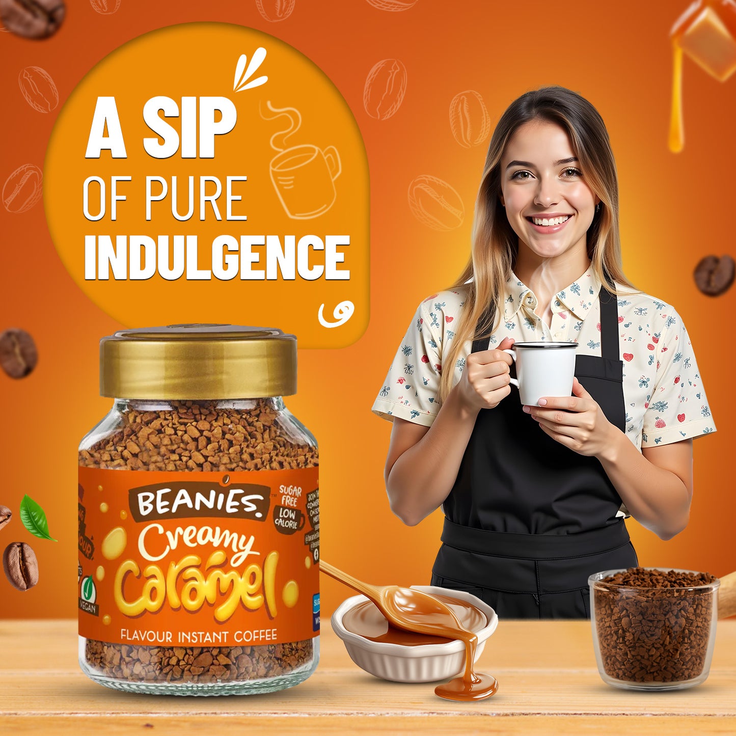 Beanies Creamy Caramel Flavour Instant Coffee, 50g