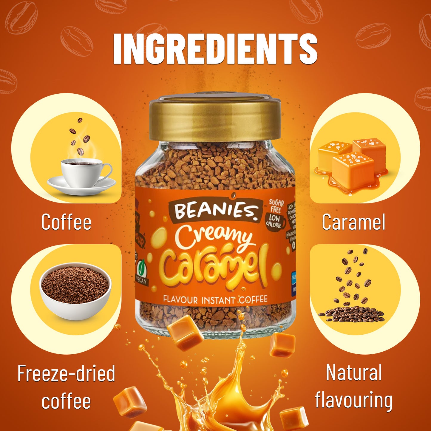 Beanies Creamy Caramel Flavour Instant Coffee, 50g