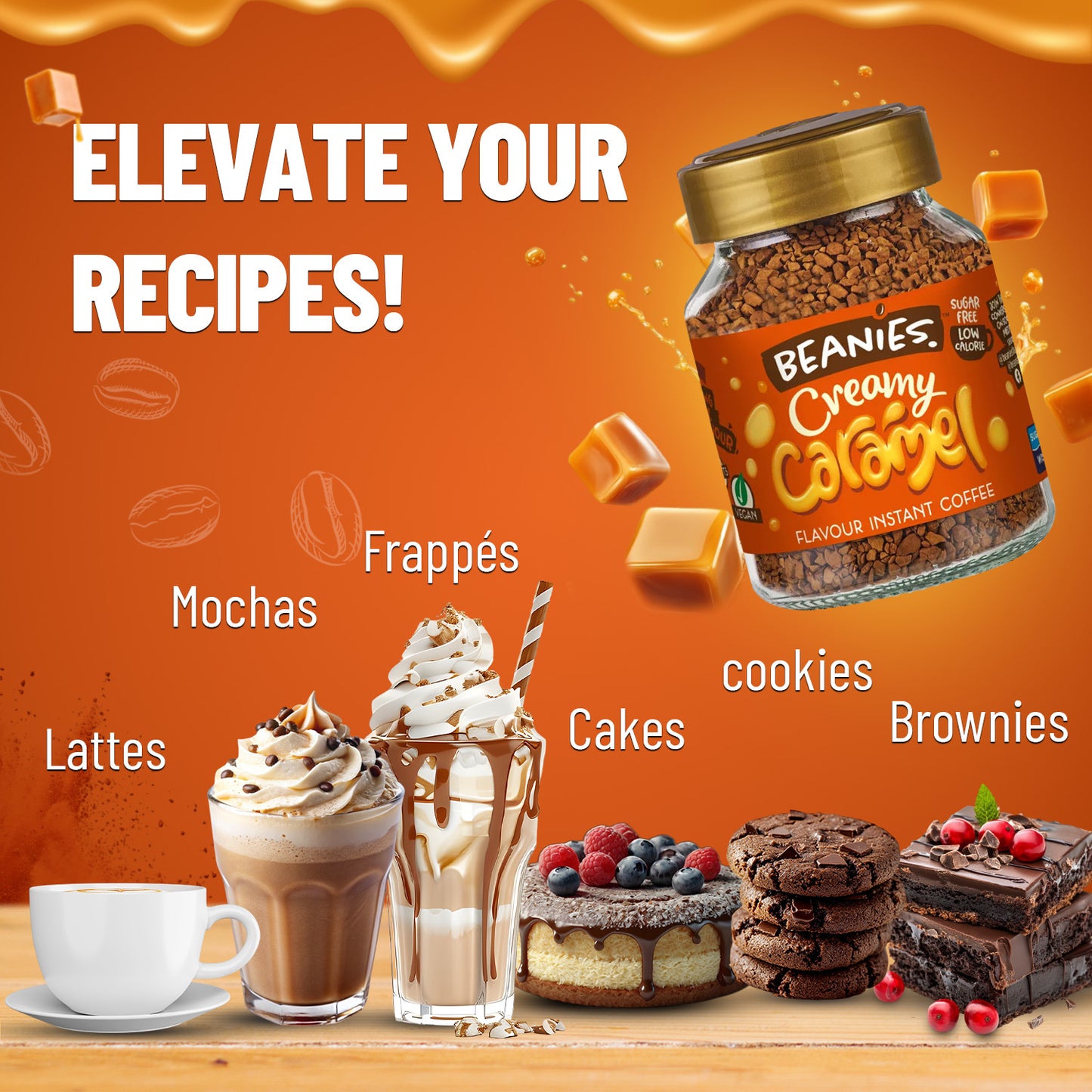 Beanies Creamy Caramel Flavour Instant Coffee, 50g