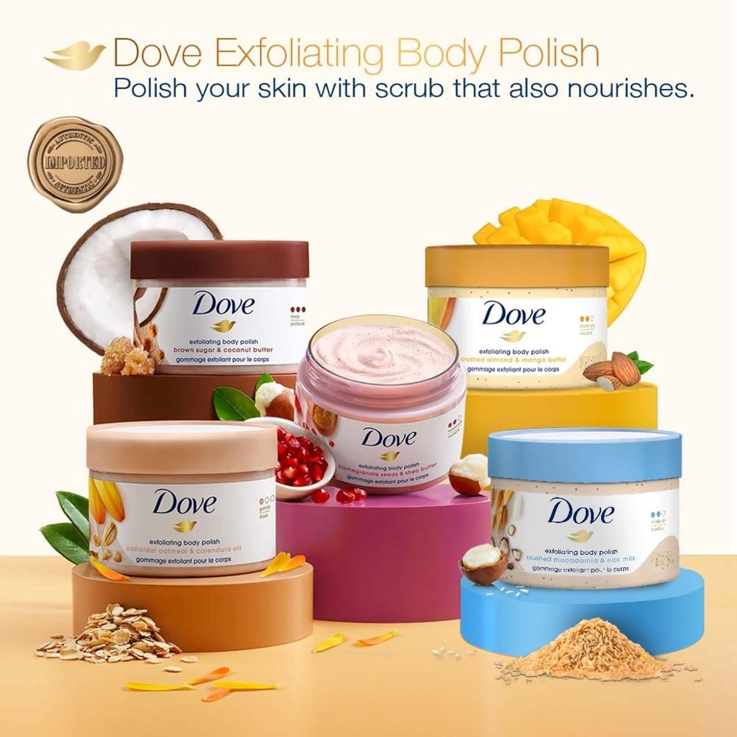 Dove Exfoliating Body Polish Almond & Mango Butter 298g Pack of 2
