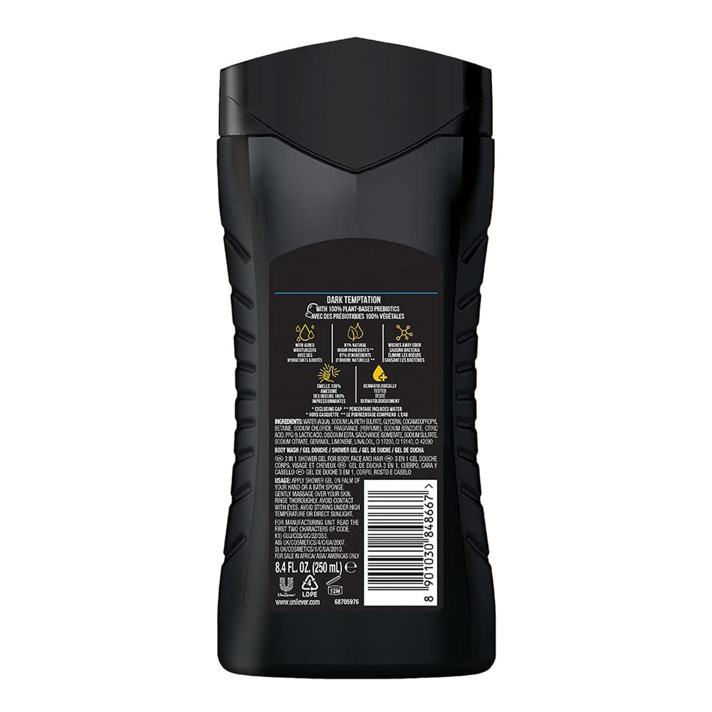 Axe Dark Temptation 3 In 1 Body, Face & Hair Wash for Men, Long-Lasting Fragrance