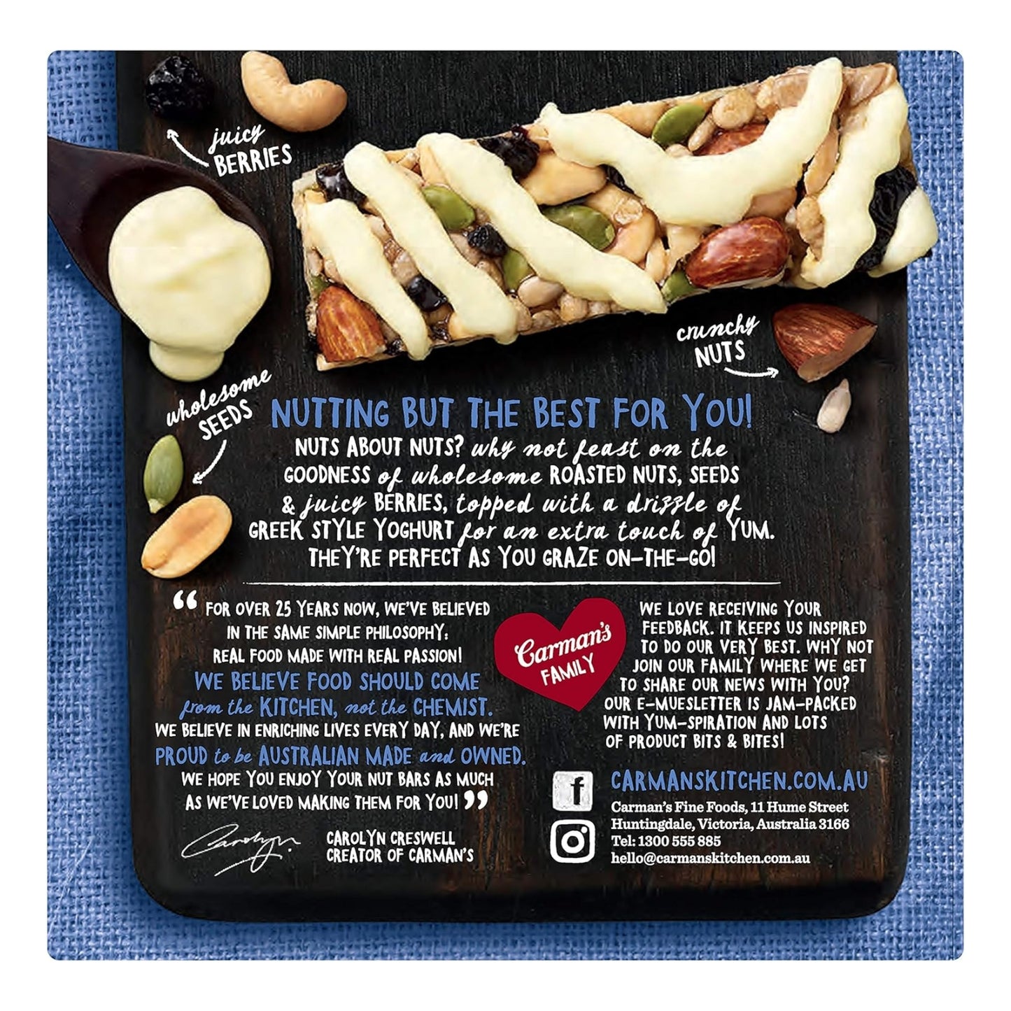 Carmans Bar Nut Greek Yoghurt Blueberry & Cashew 160g