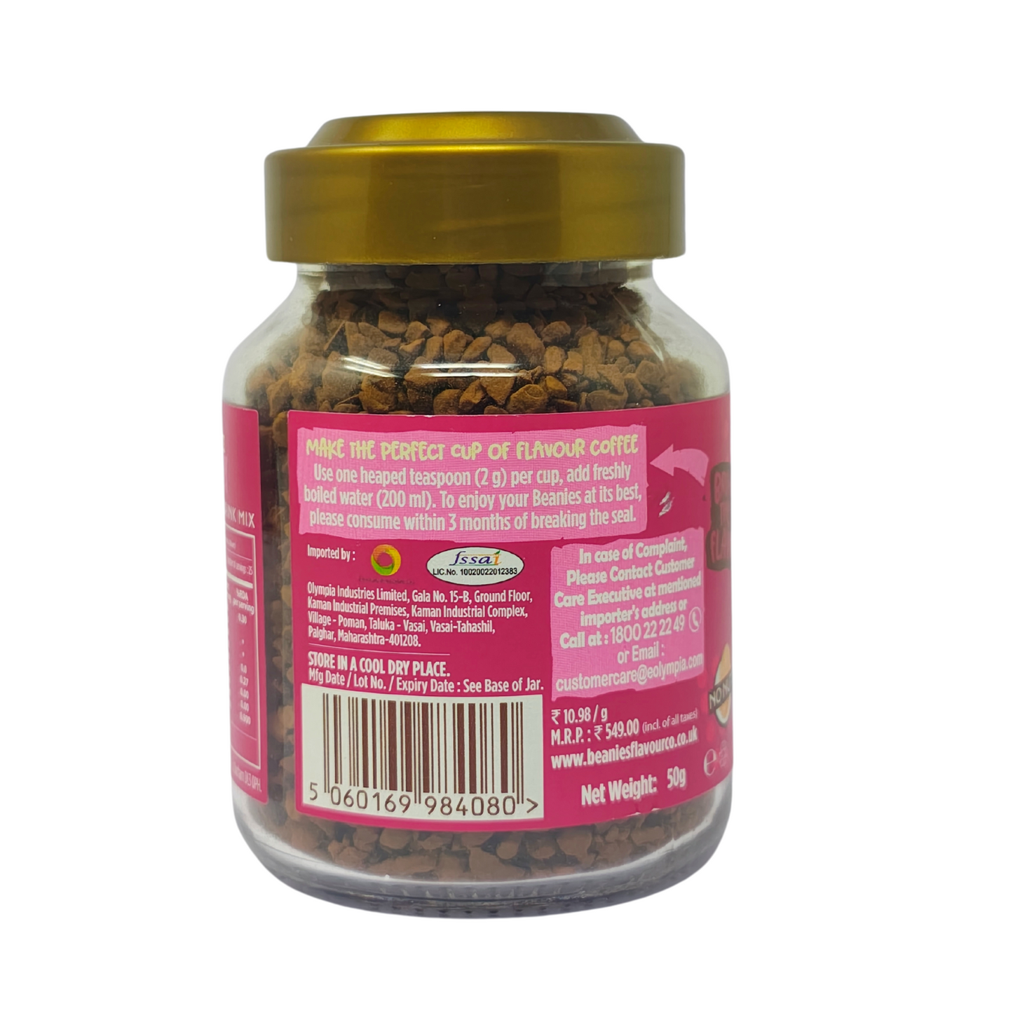 Beanies White Chocolate and Raspberry Flavour Instant Coffee, 50g