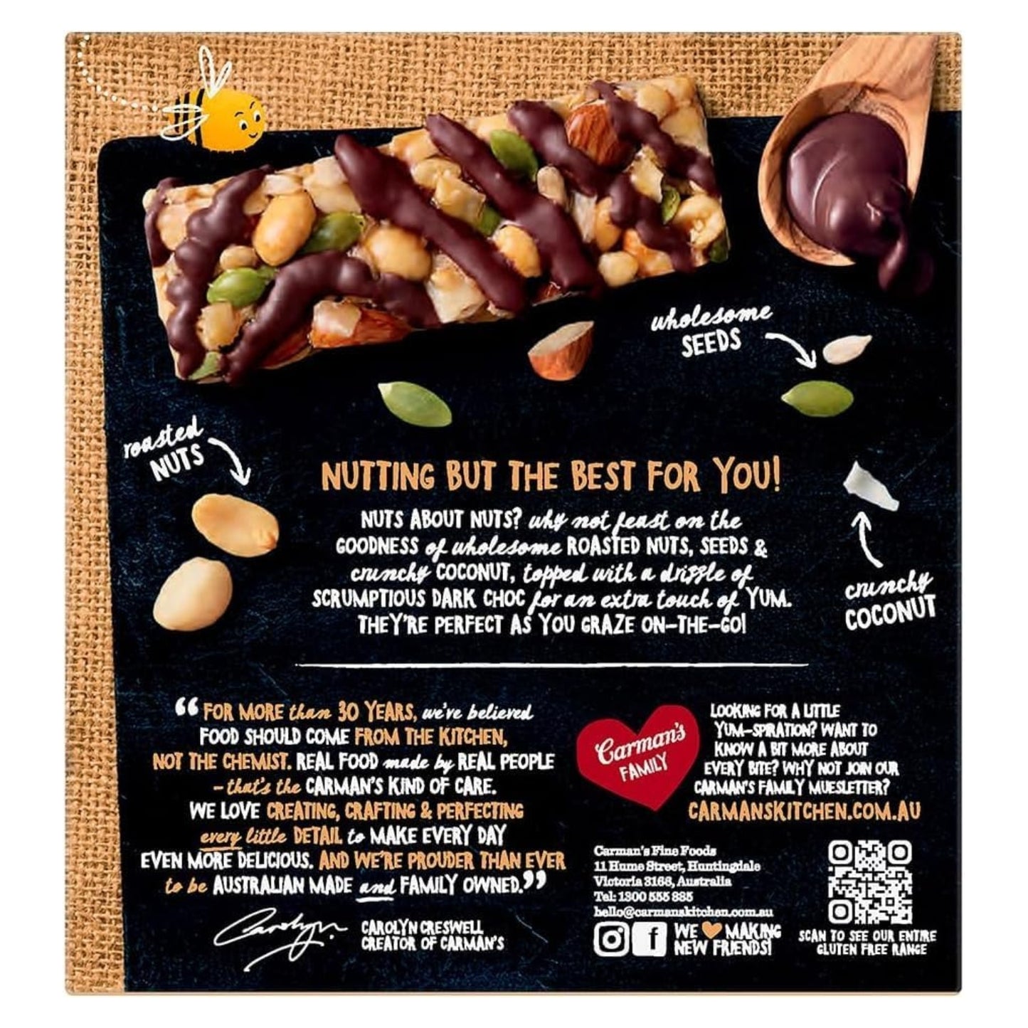 Carmans Bar Nut Dark Choc Macadamia & Coconut 160g