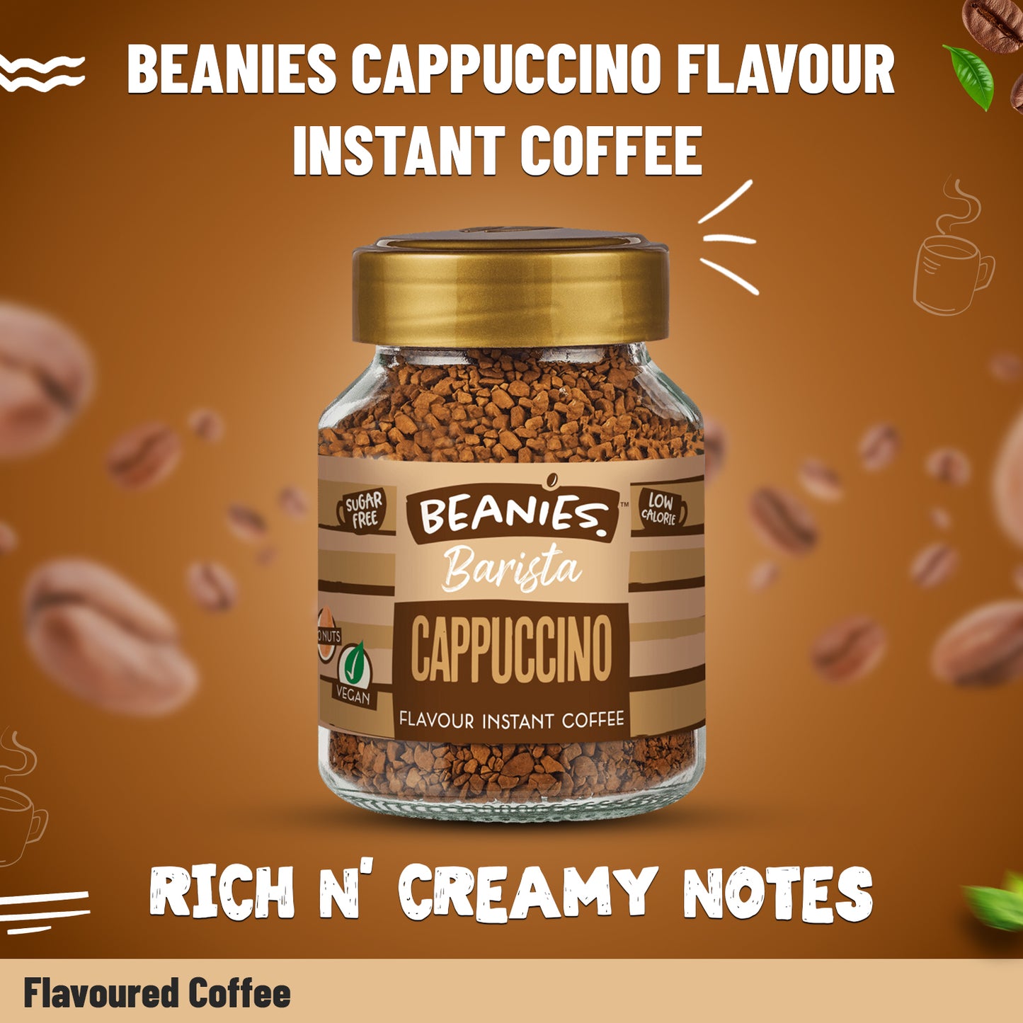 Beanies Barista Range - Cappuccino Instant Coffee, 50g