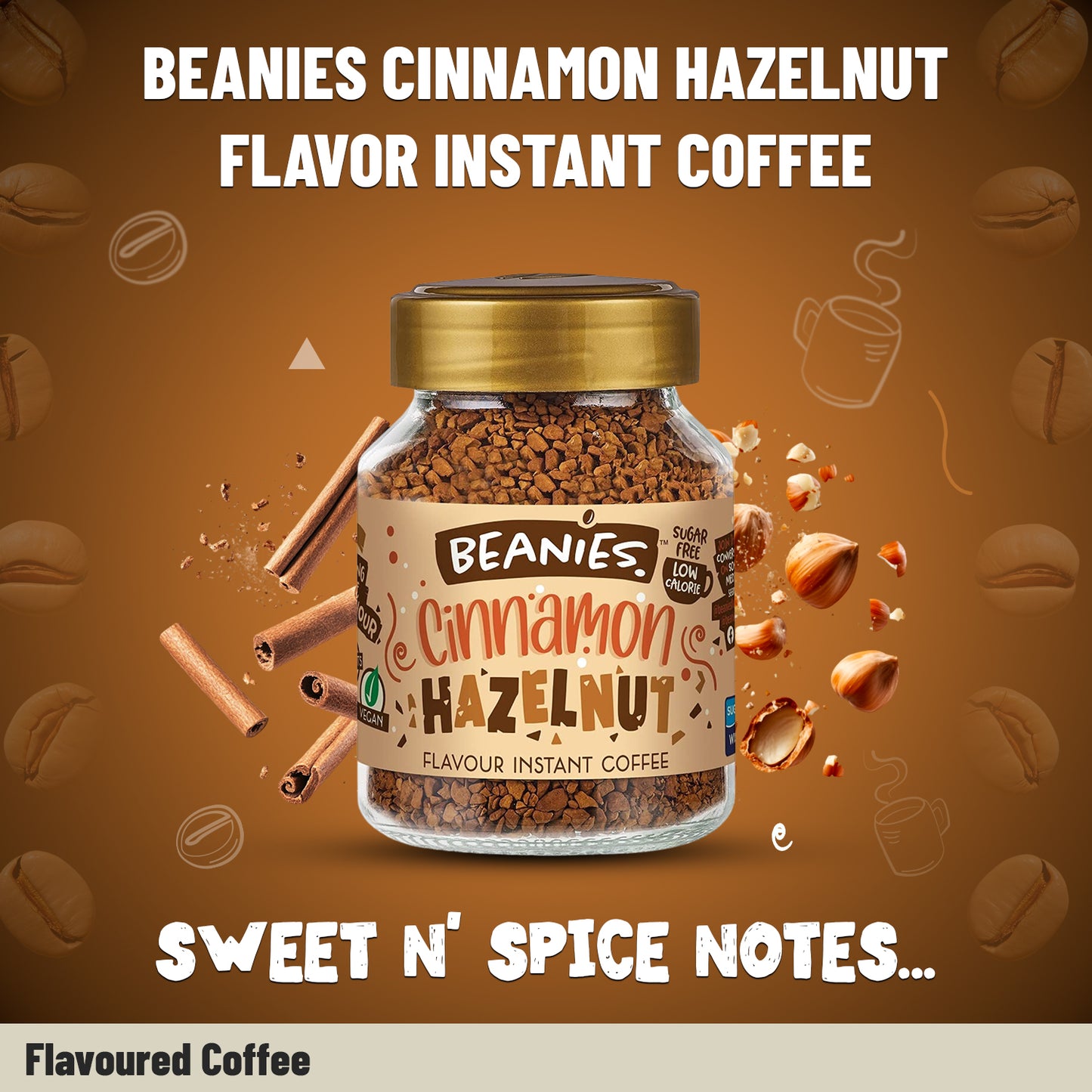 Beanies Cinnamon Hazelnut Flavor Instant Coffee, 50g