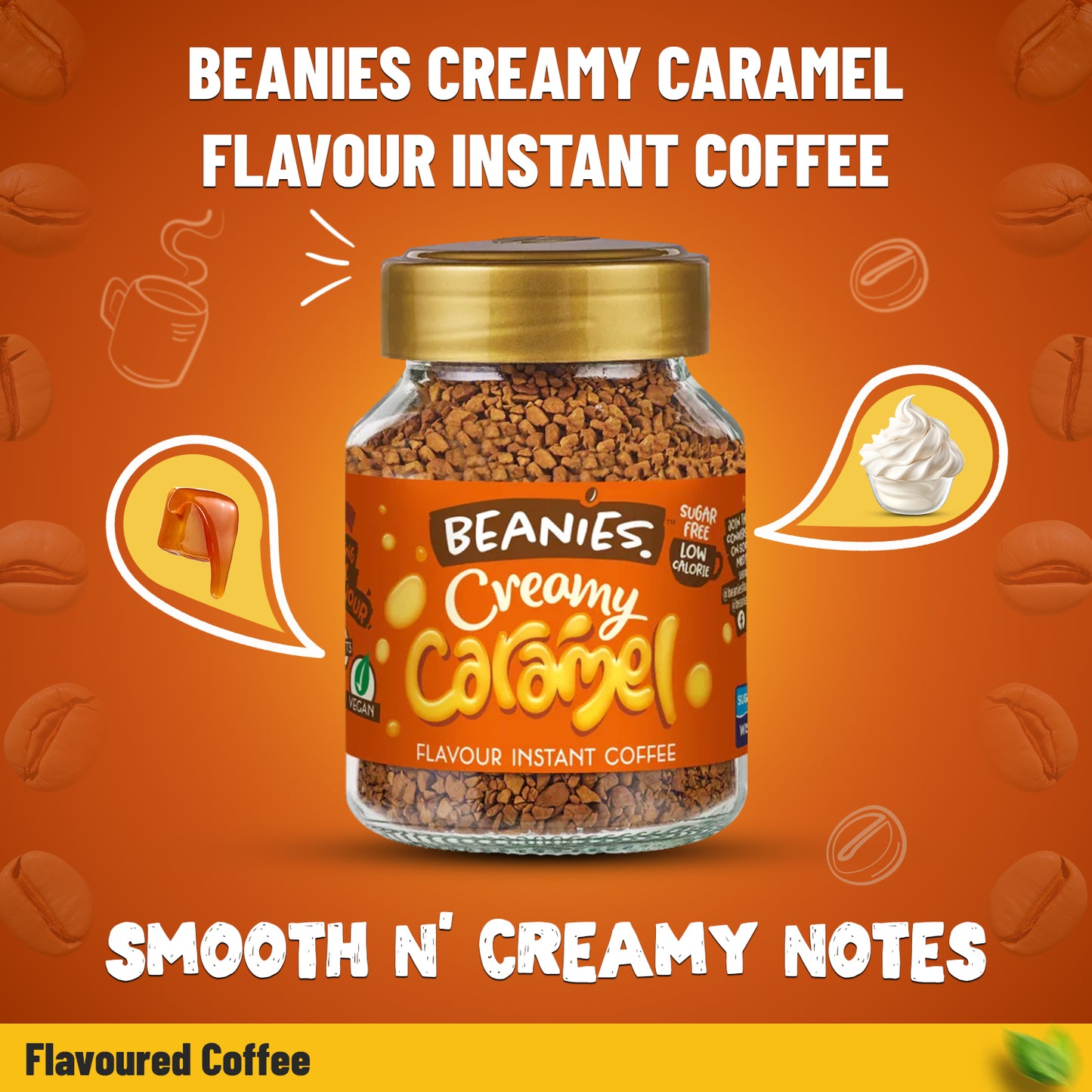 Beanies Creamy Caramel Flavour Instant Coffee, 50g