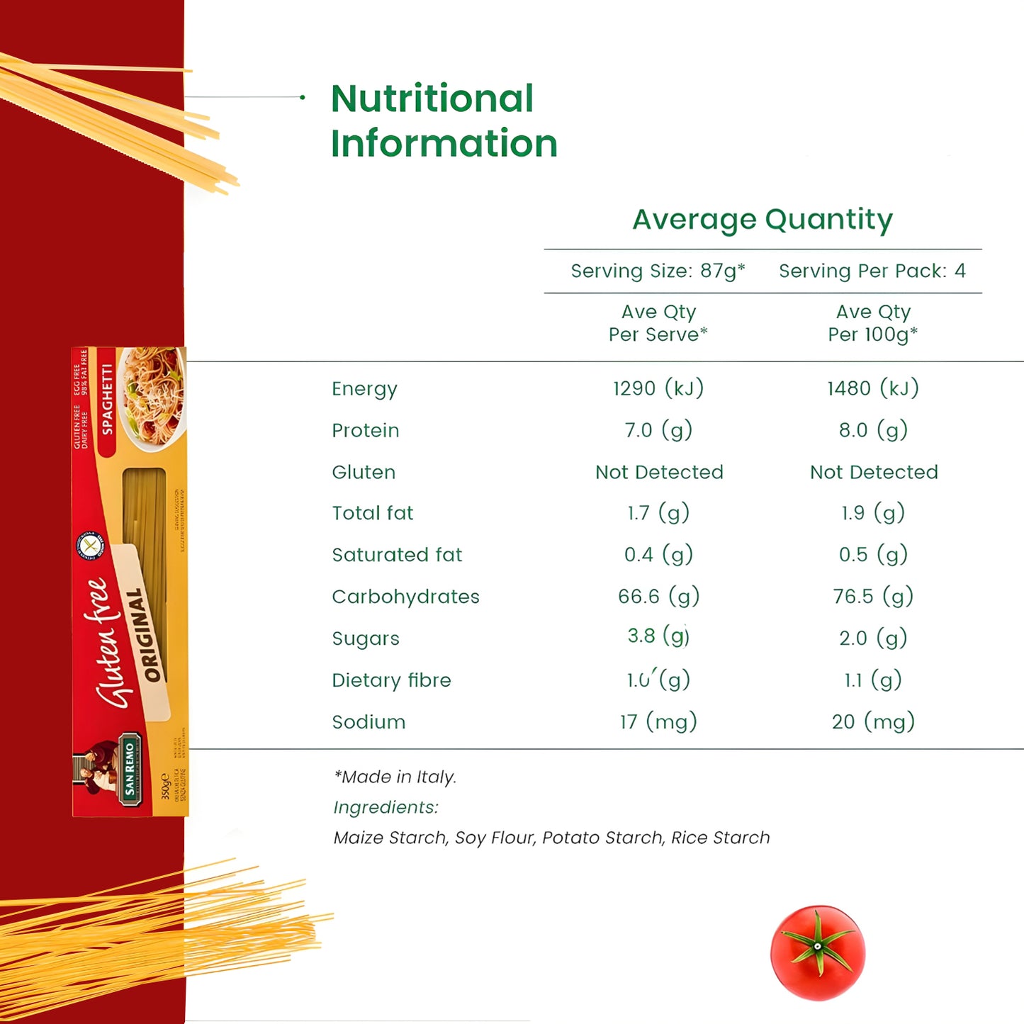 San remo Gluten Free Spaghetti Pasta, 350g